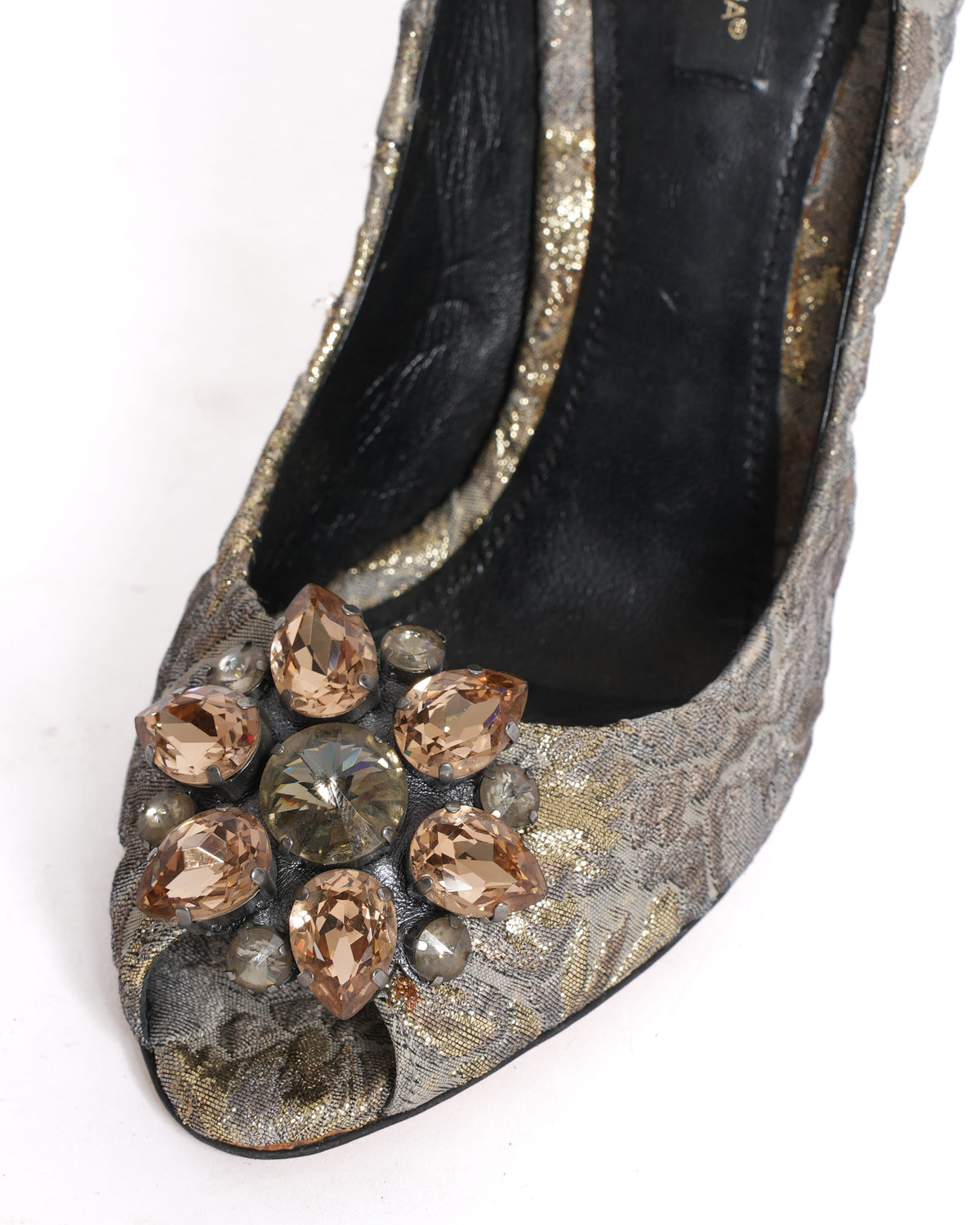 Dolce & Gabbana Bellucci Crystal Pumps in Floral Lurex Fabric