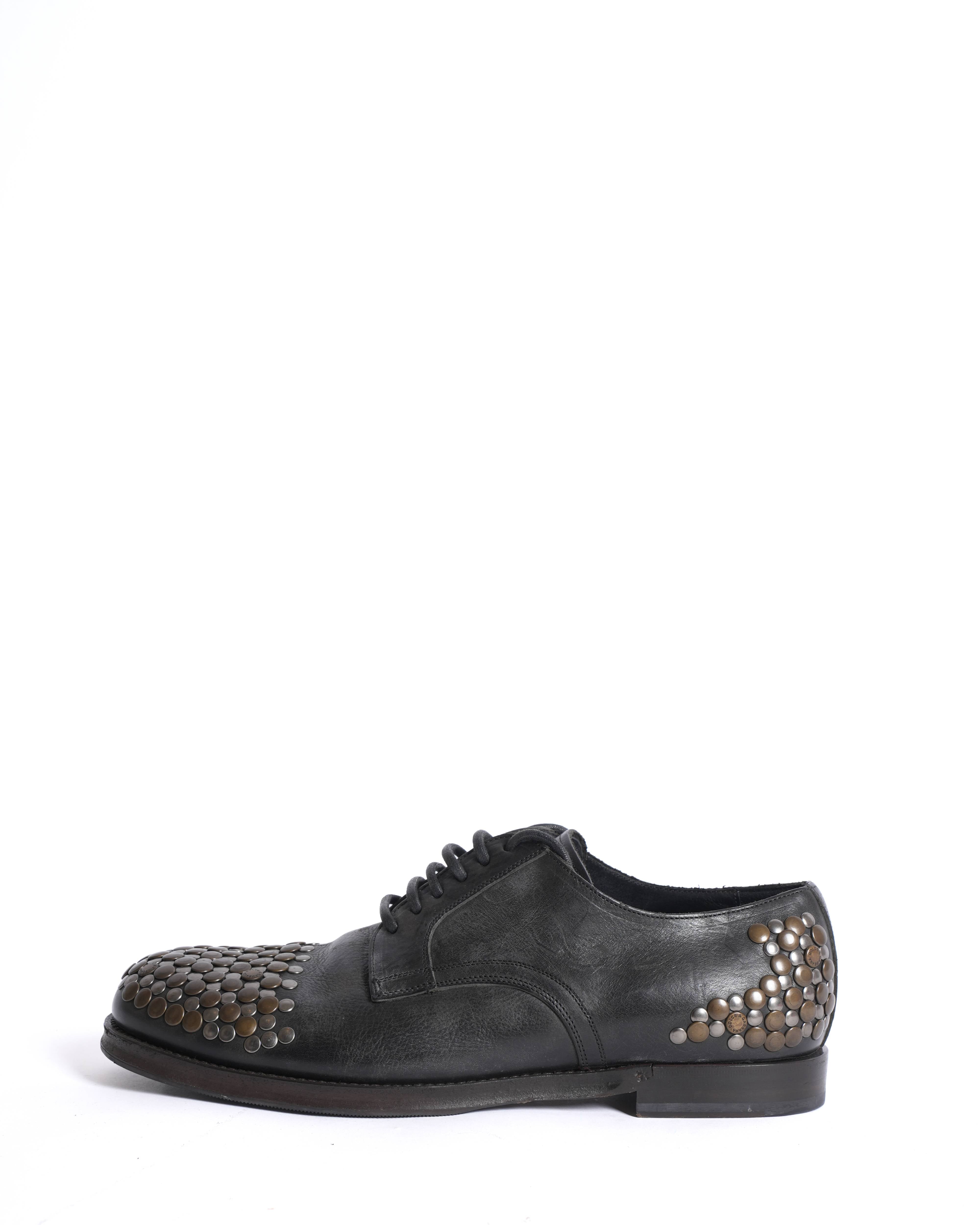 Dolce and gabbana black leather studded sircusa lace up derby shoes