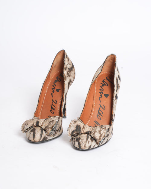 Lanvin Bow Animal Print Raw Edge Classic Heels