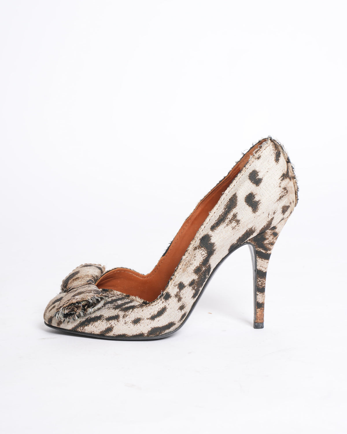 Lanvin Bow Animal Print Raw Edge Classic Heels