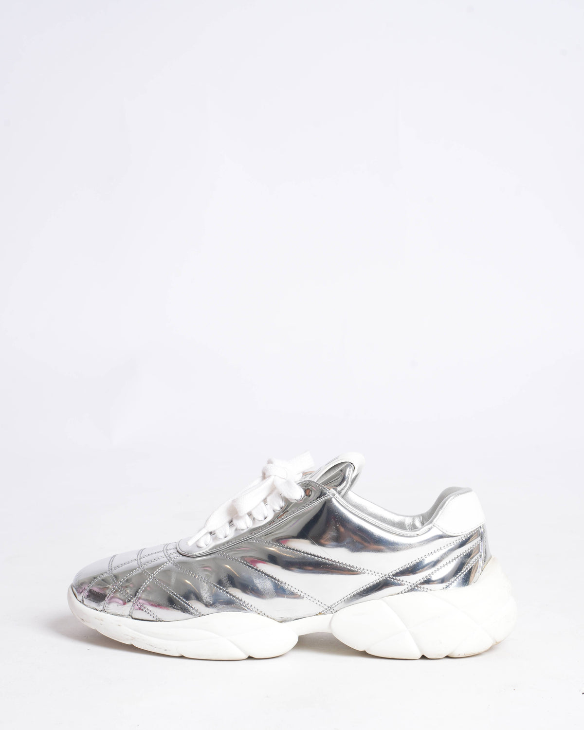 Miu Miu silver quilted metallic leather sneakers