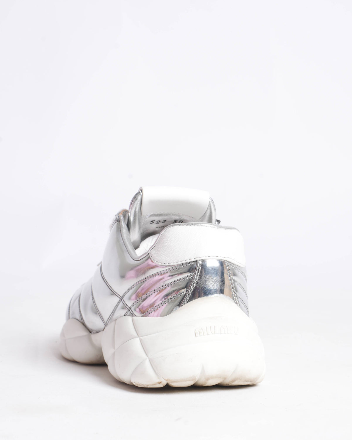 Miu Miu silver quilted metallic leather sneakers