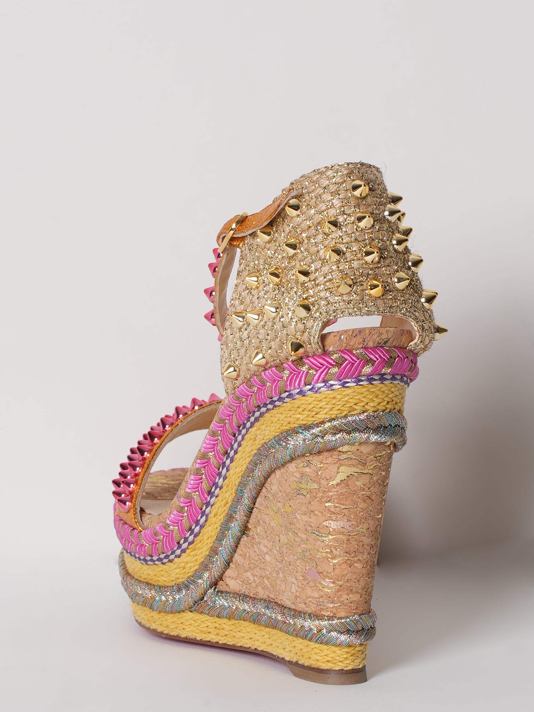 Christian Louboutin Madmonica 120 Gold Pink Studded Cork Wedges