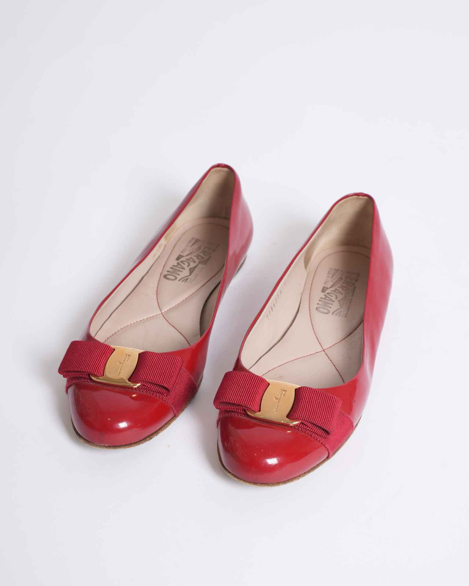 Salvatore Ferragamo Vara Bow Oxblood Red Rare Patent Leather Flats