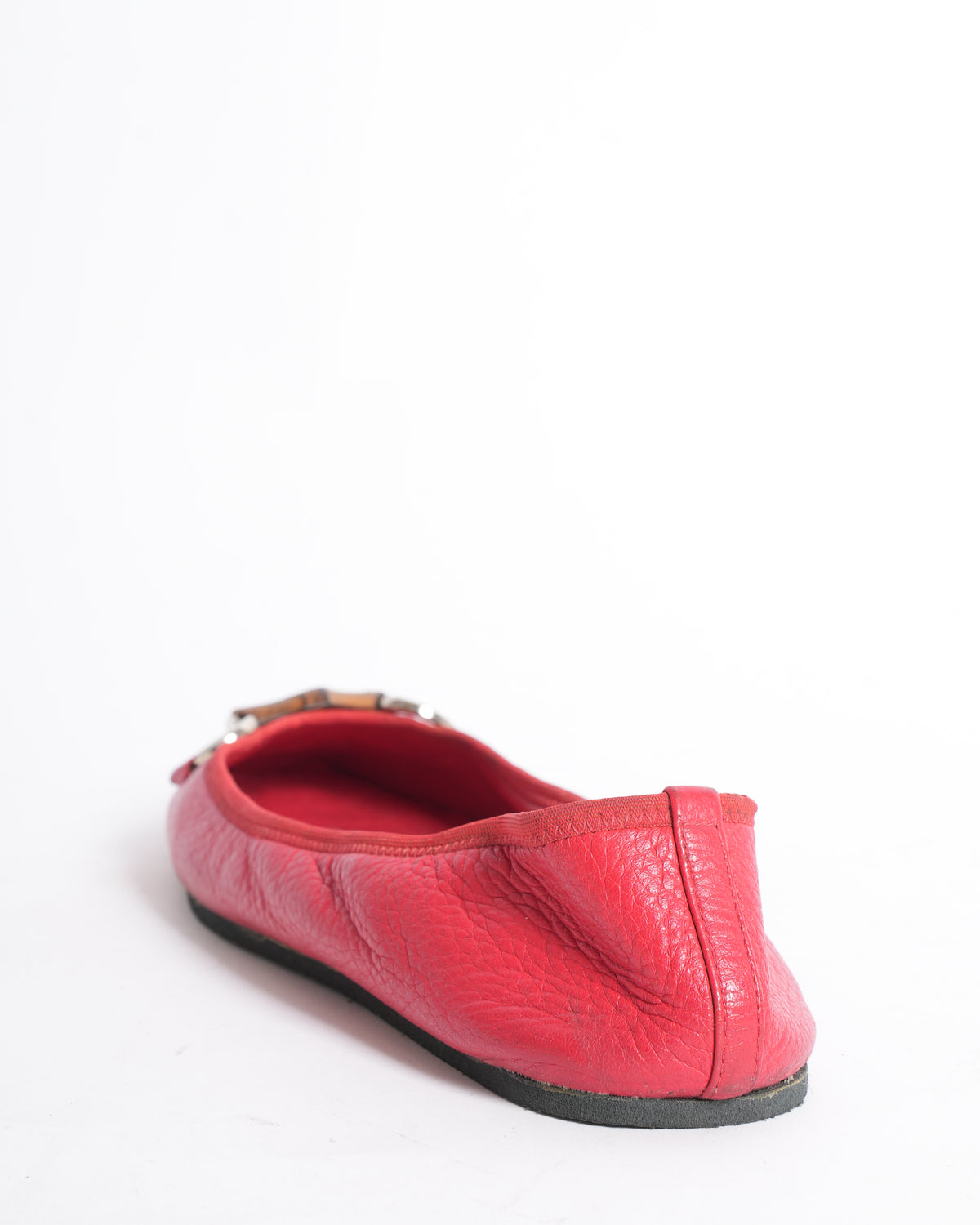Gucci Red Leather Bamboo Horsebit Ballet Flats