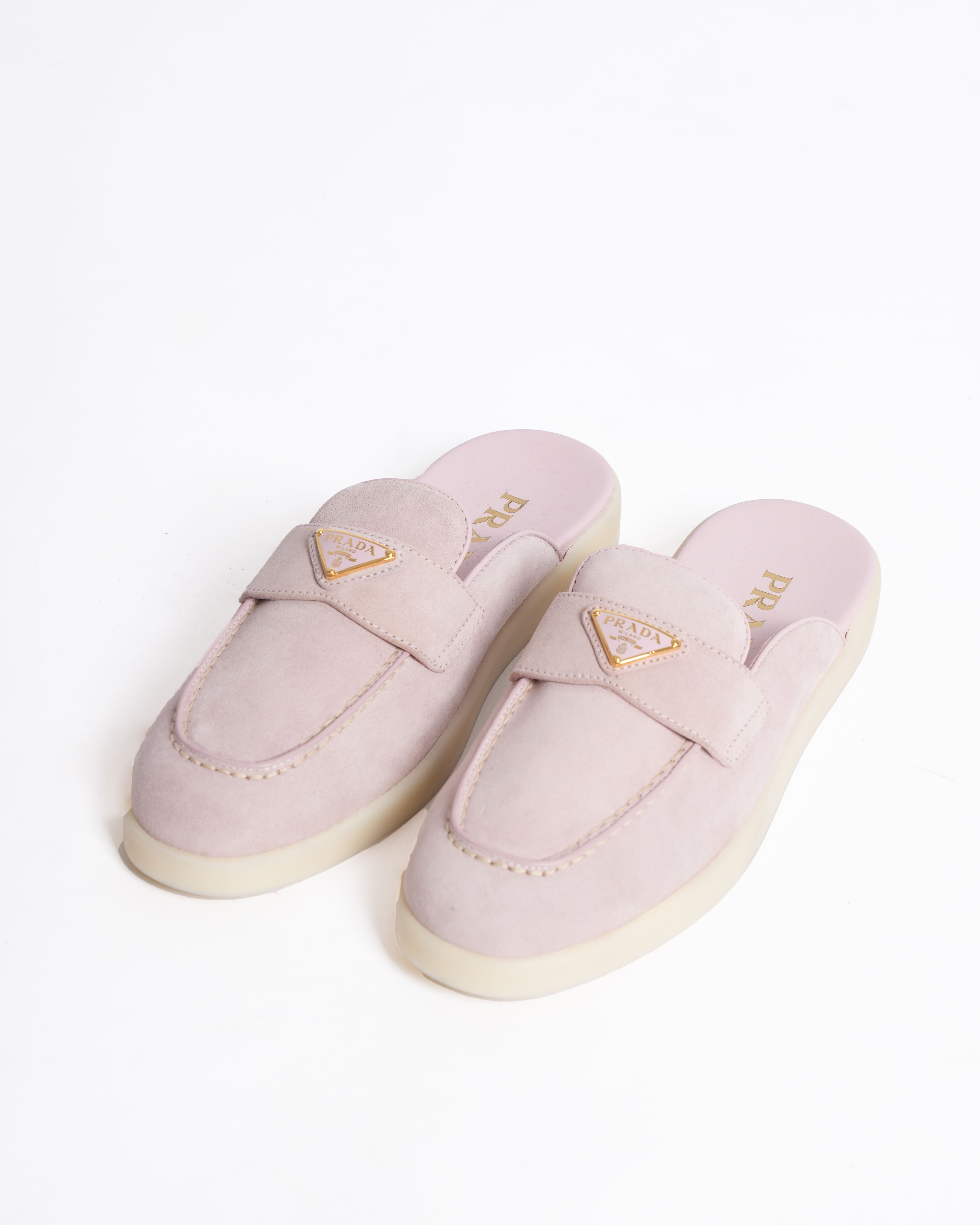 New Prada Neutral Suede Women's Mules
