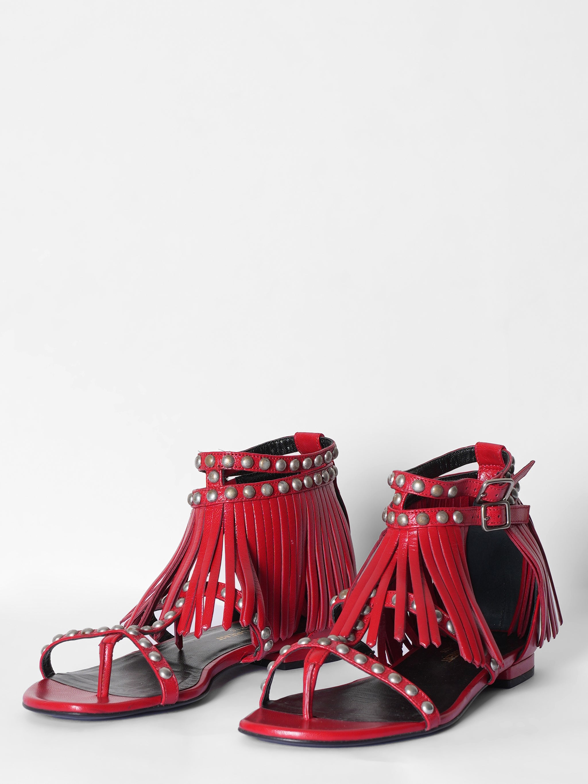 Saint Laurent Red Fringed Gladiator