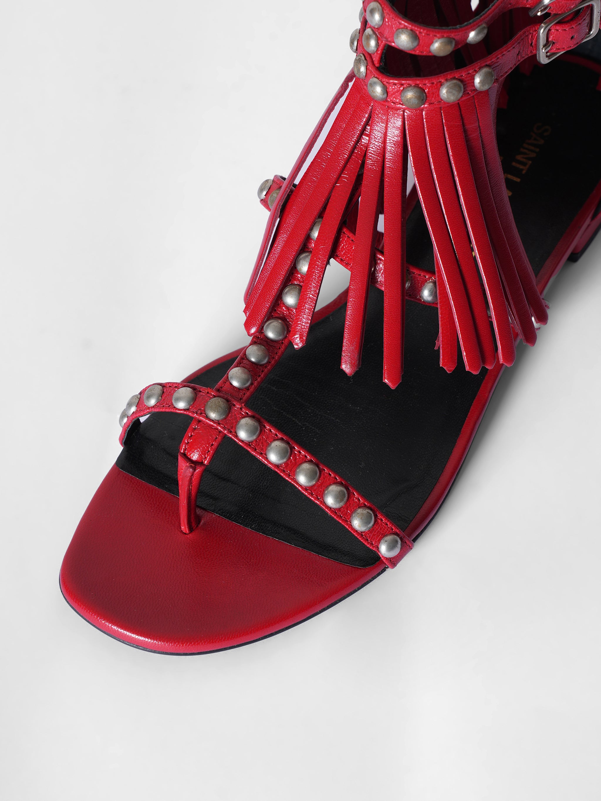 Saint Laurent Red Fringed Gladiator