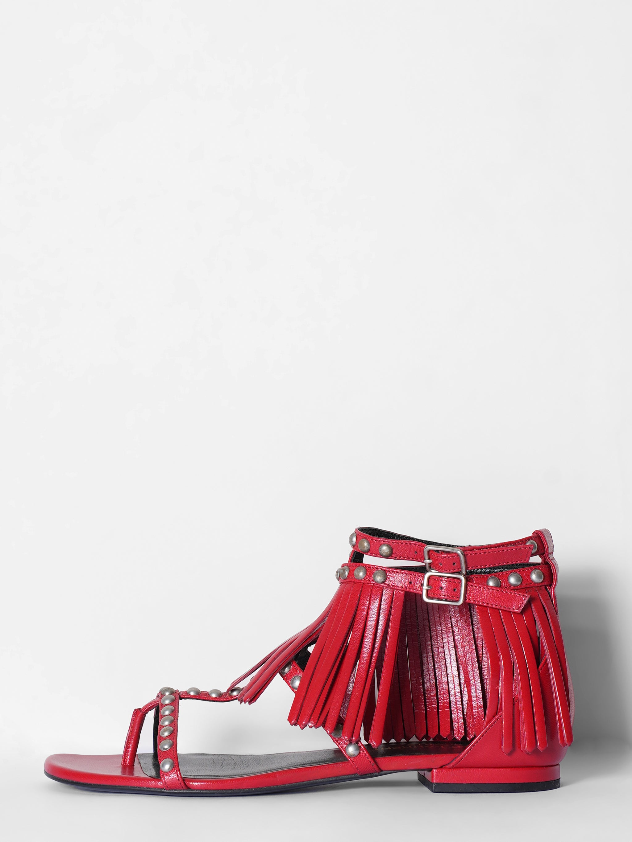 Saint Laurent Red Fringed Gladiator