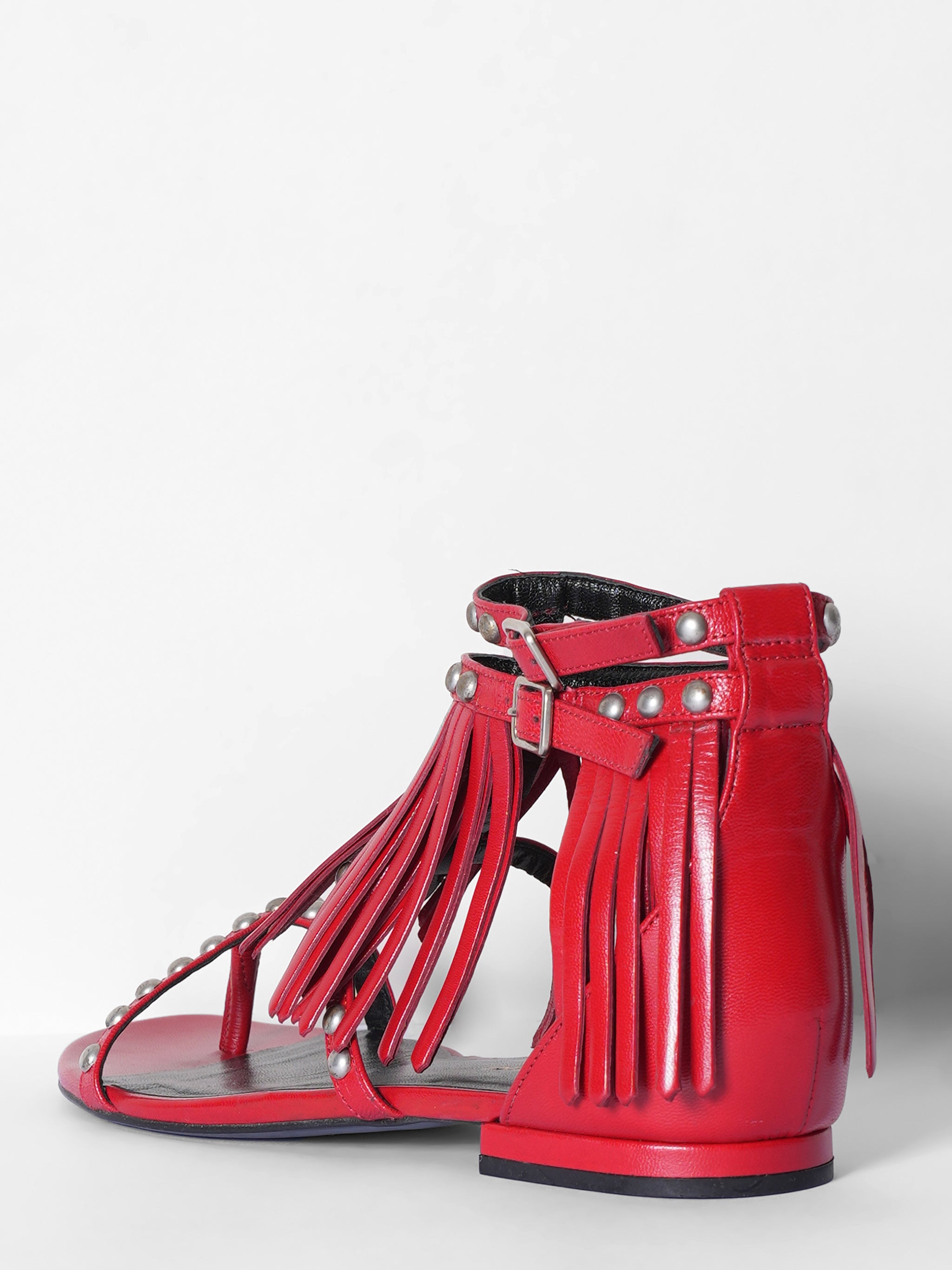 Saint Laurent Red Fringed Gladiator