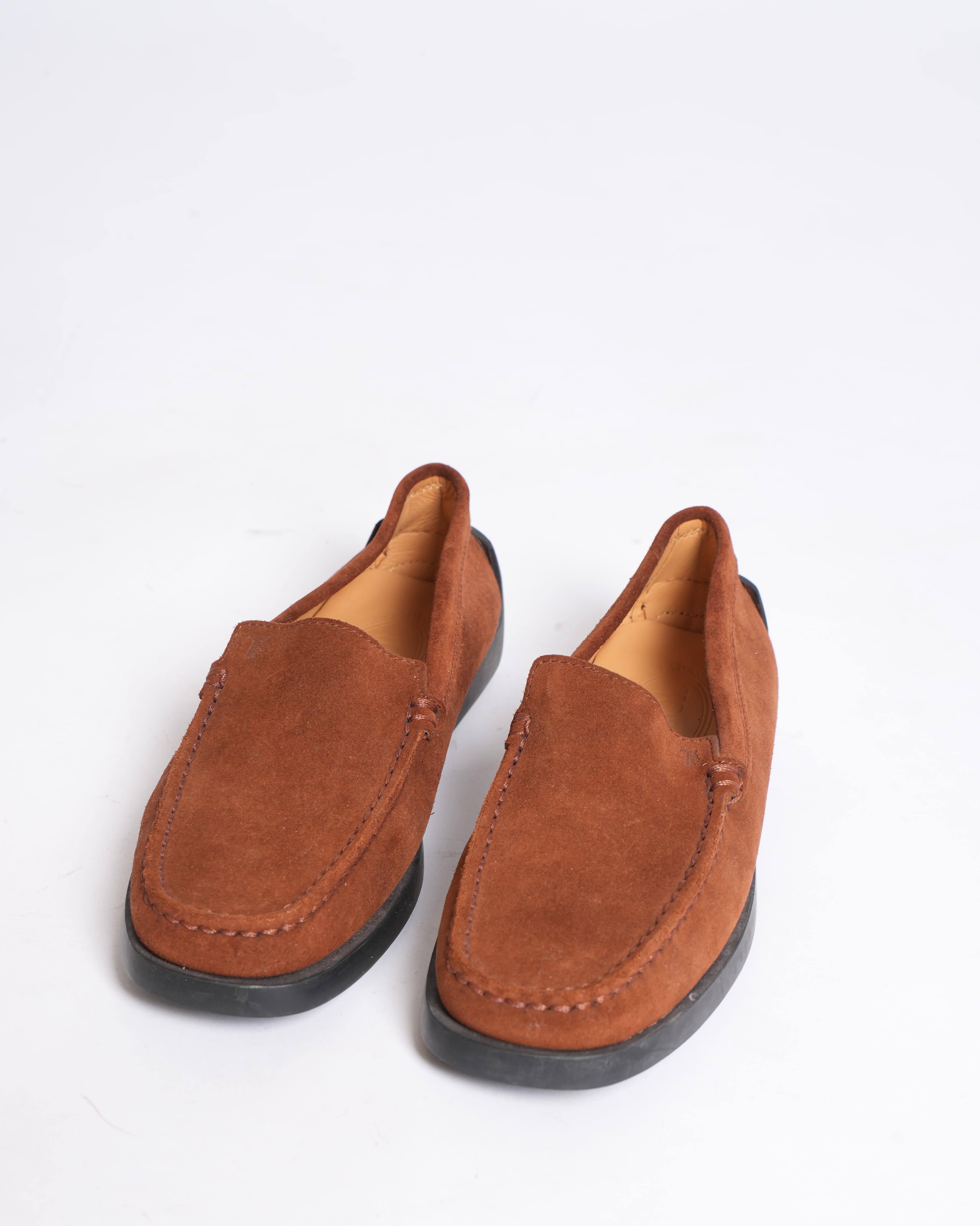 New Tod's brown slip-on suede loafers