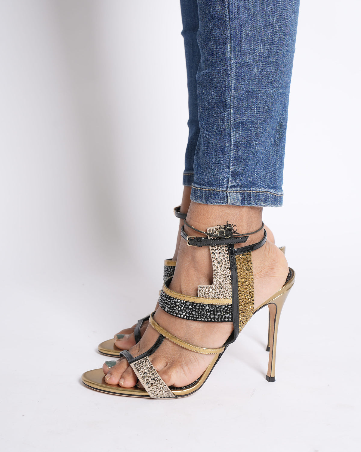 New Sergio Rossi Rhinestone Heels with Ankle Strap Closure