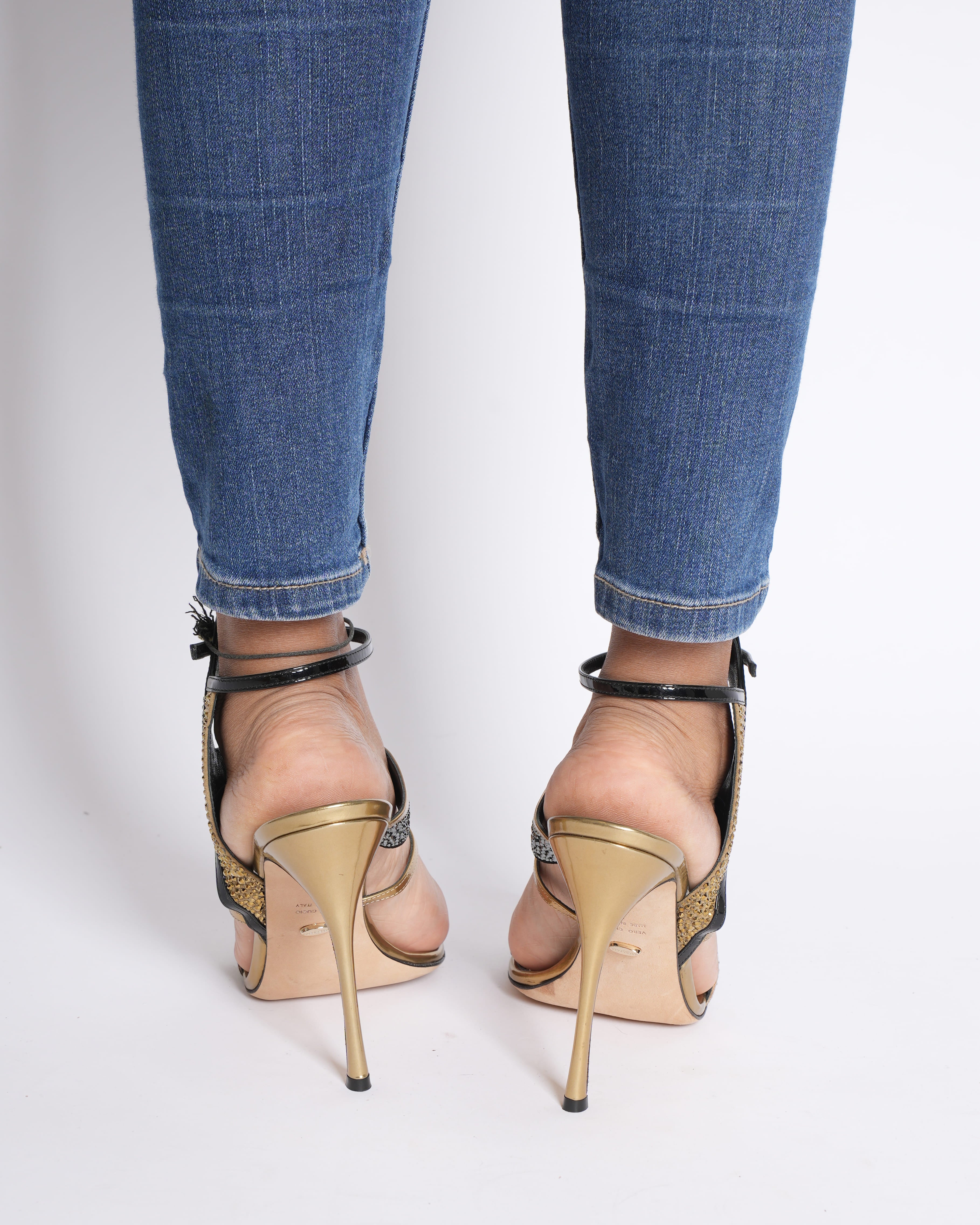 New Sergio Rossi Rhinestone Heels with Ankle Strap Closure