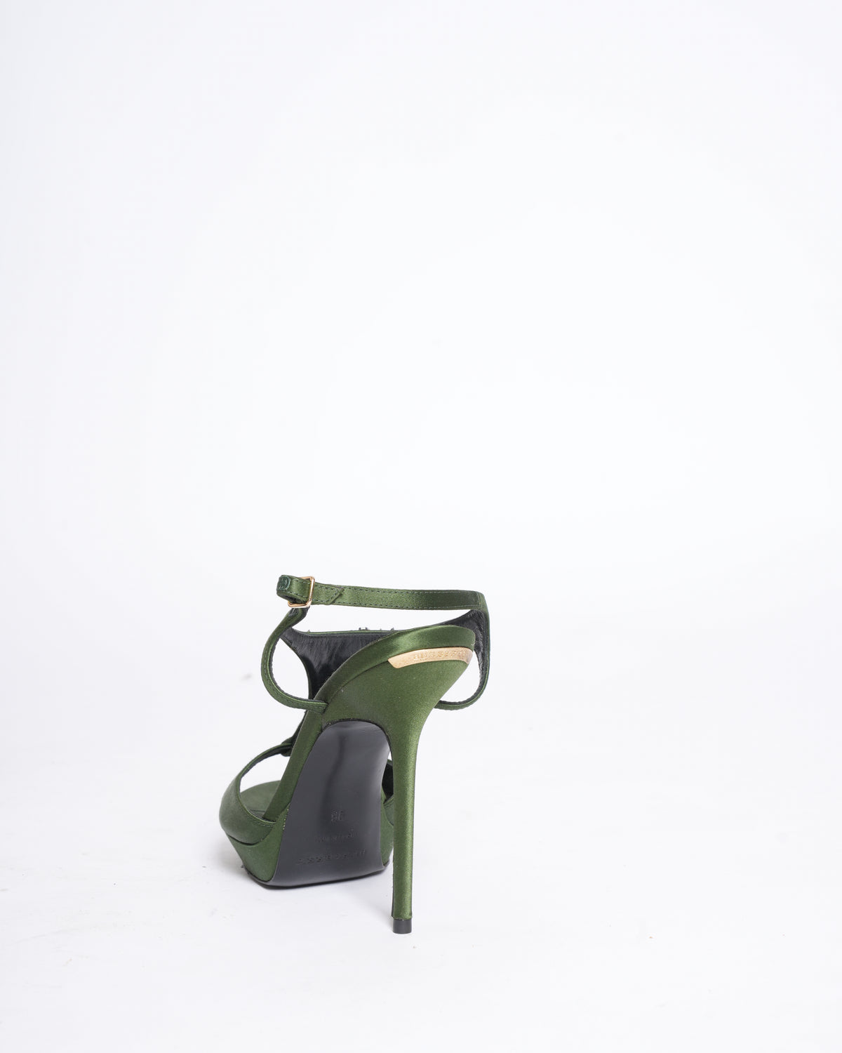 New Burberry Satin Heels in Green with Diamanté
