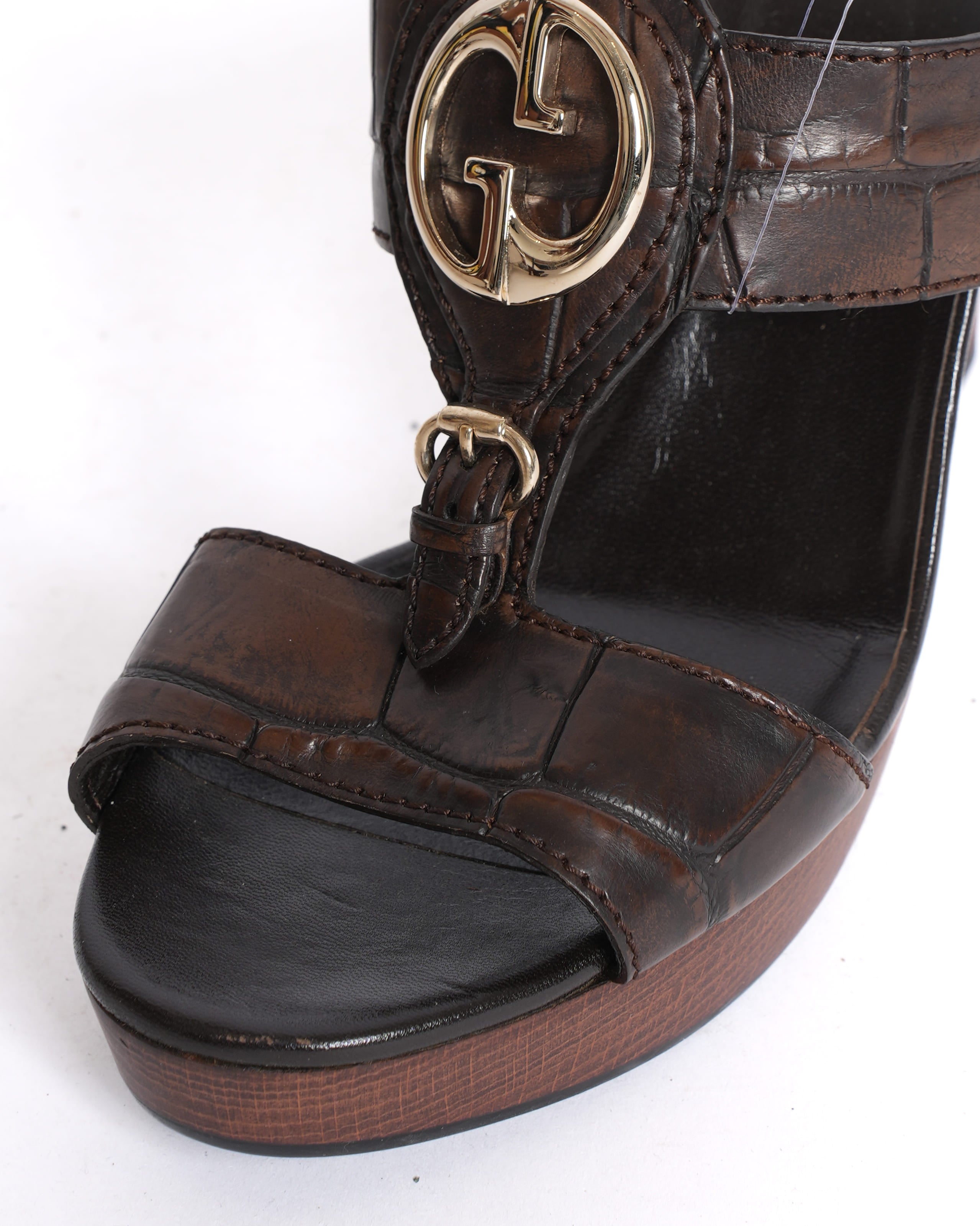 Gucci Interlocking G Logo Leather Wooden Platforms