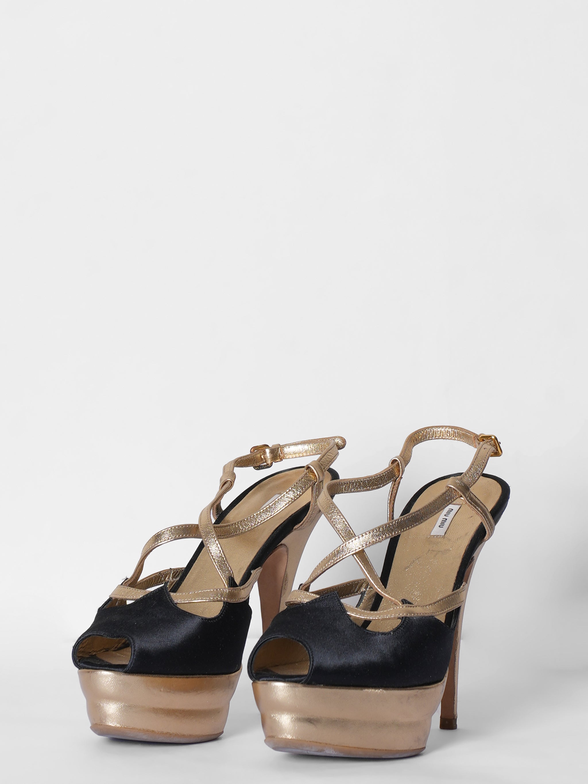 Miu Miu Satin Leather Strappy Peep Toe Heels