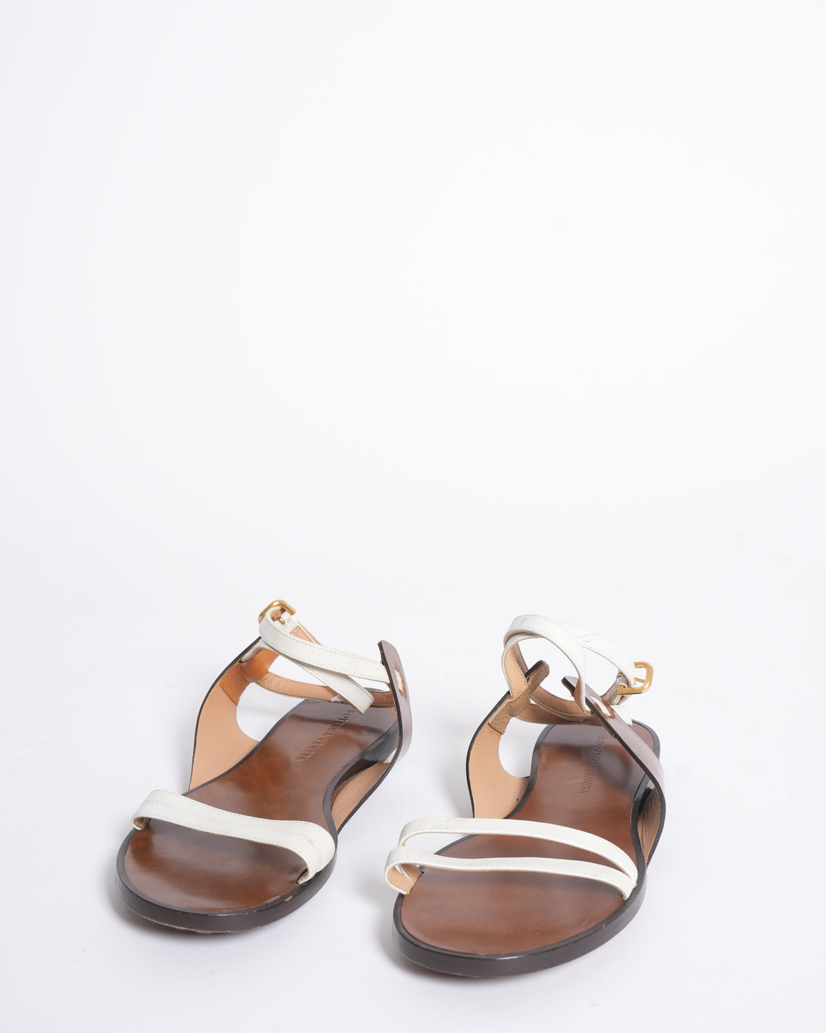 Bottega Veneta brown flats with White Strap