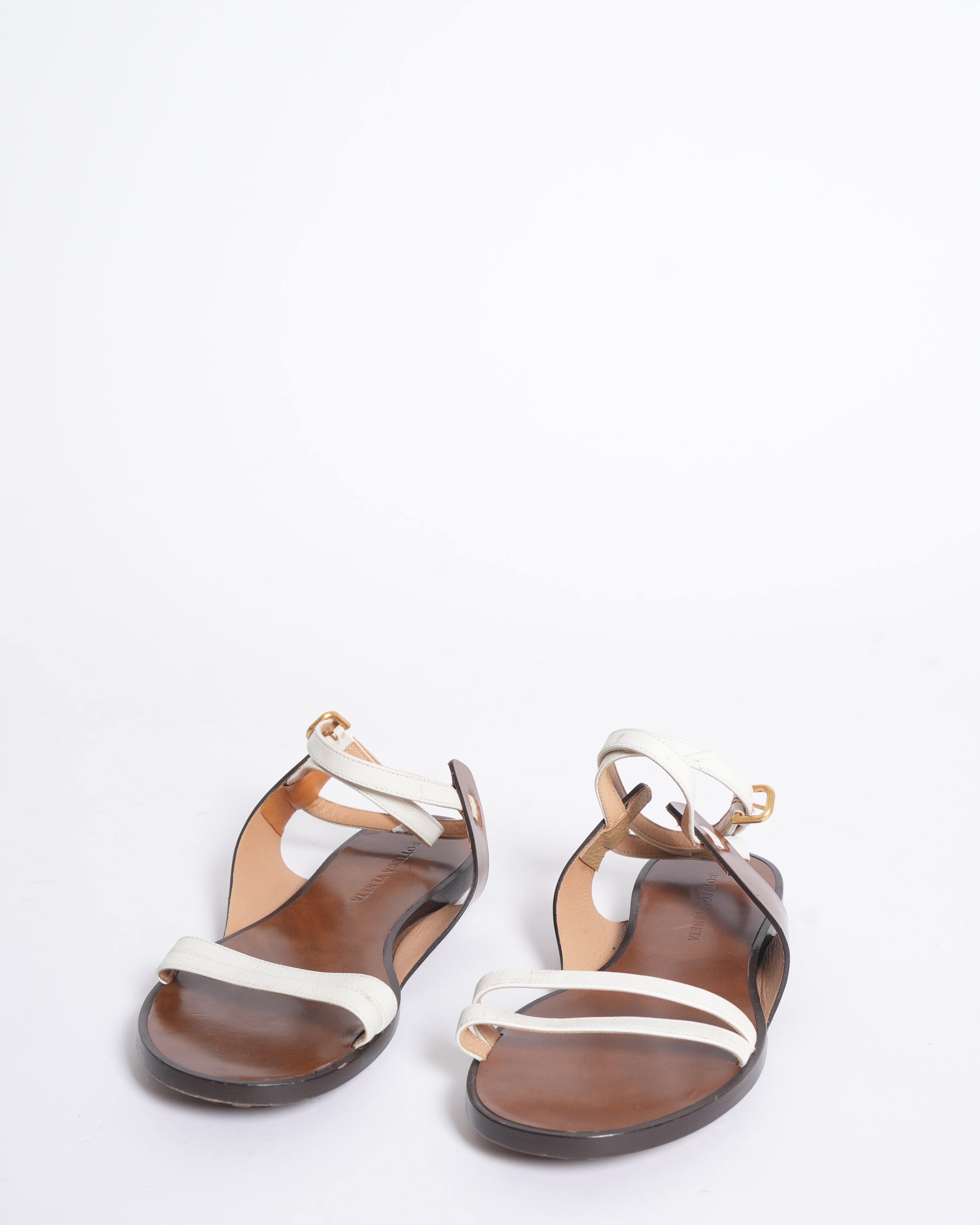 bottega brown flats with White Strap