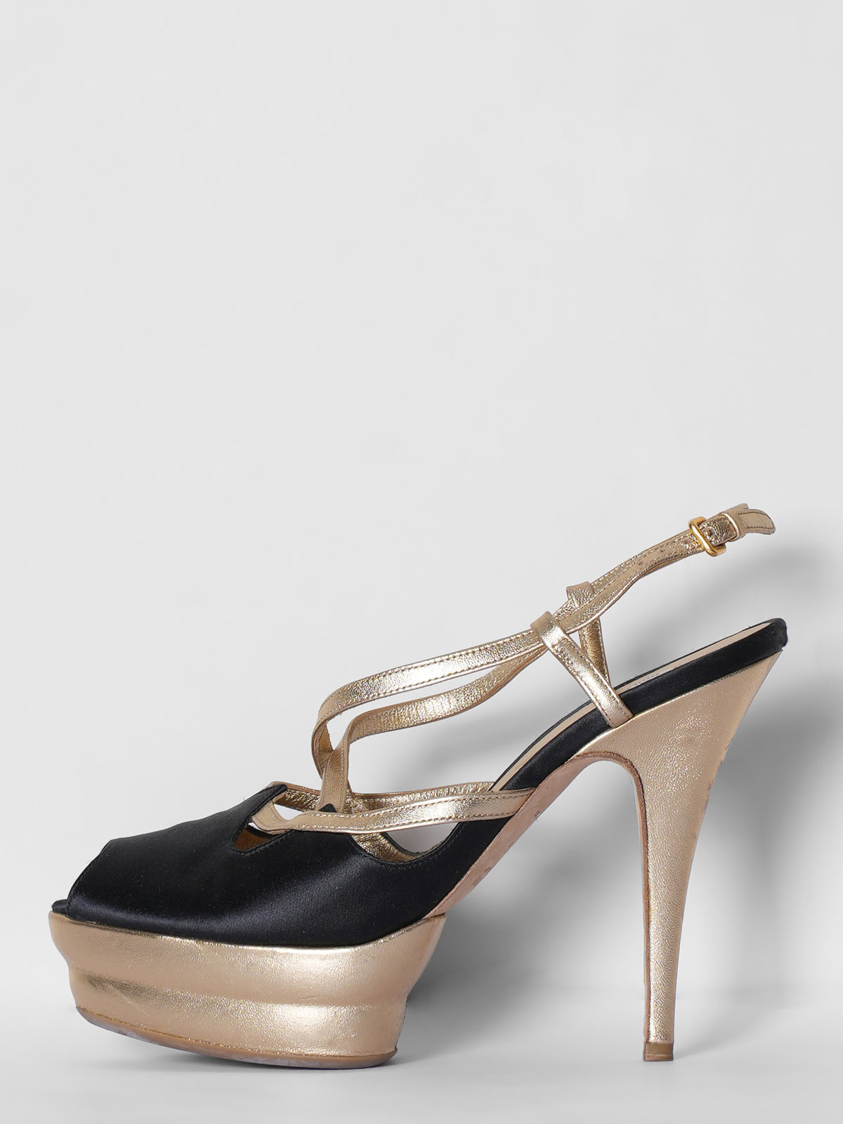 Miu Miu Satin Leather Strappy Peep Toe Heels
