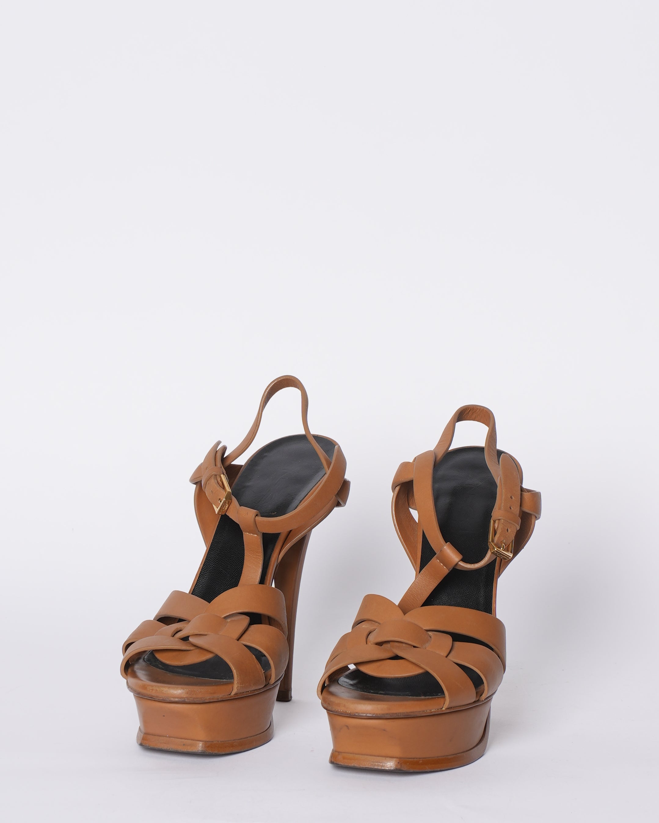 Saint Laurent Brown Leather Tribute Sandals