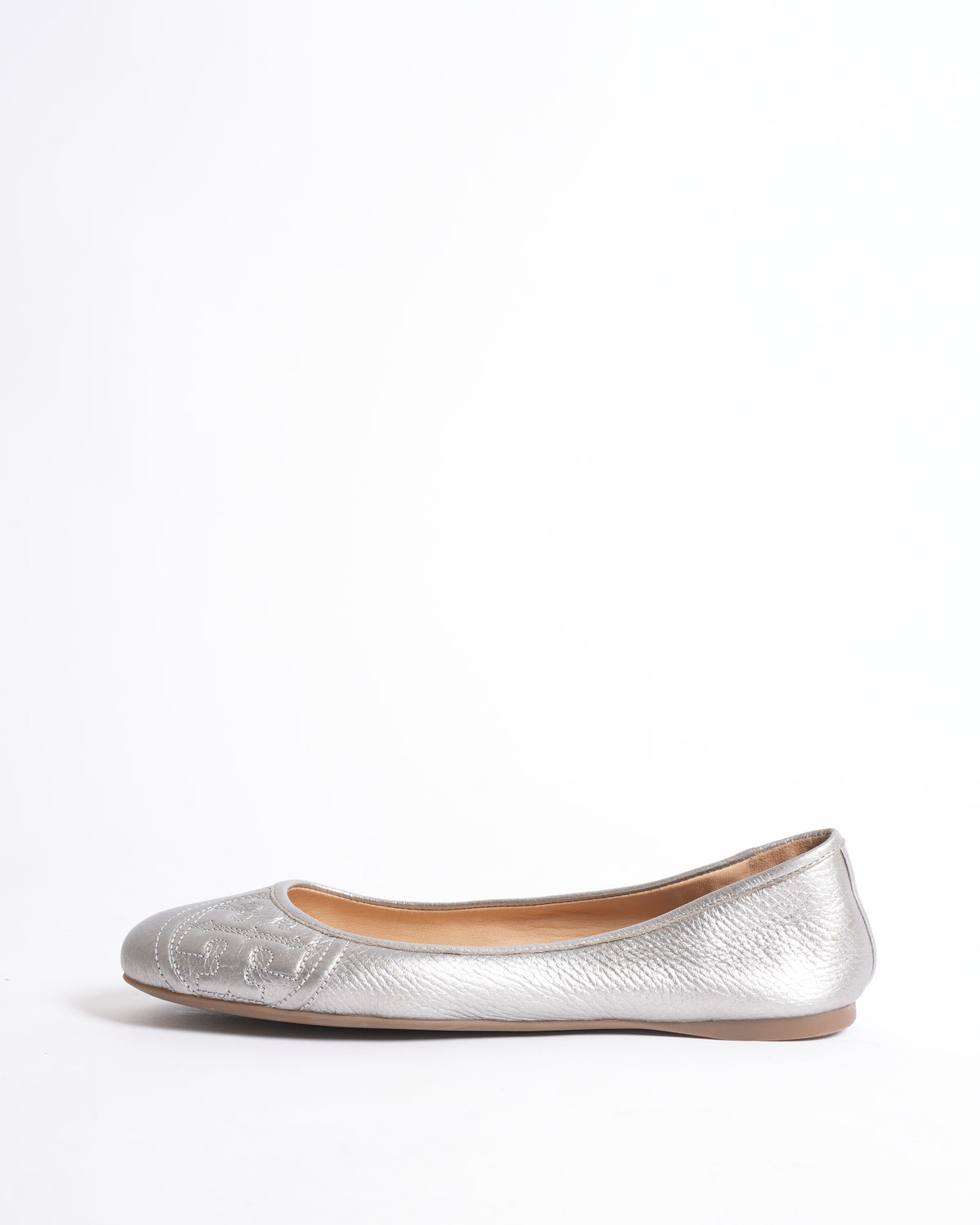 Tory Burch Ballet Flats In Silver Tone With Quilted Logo