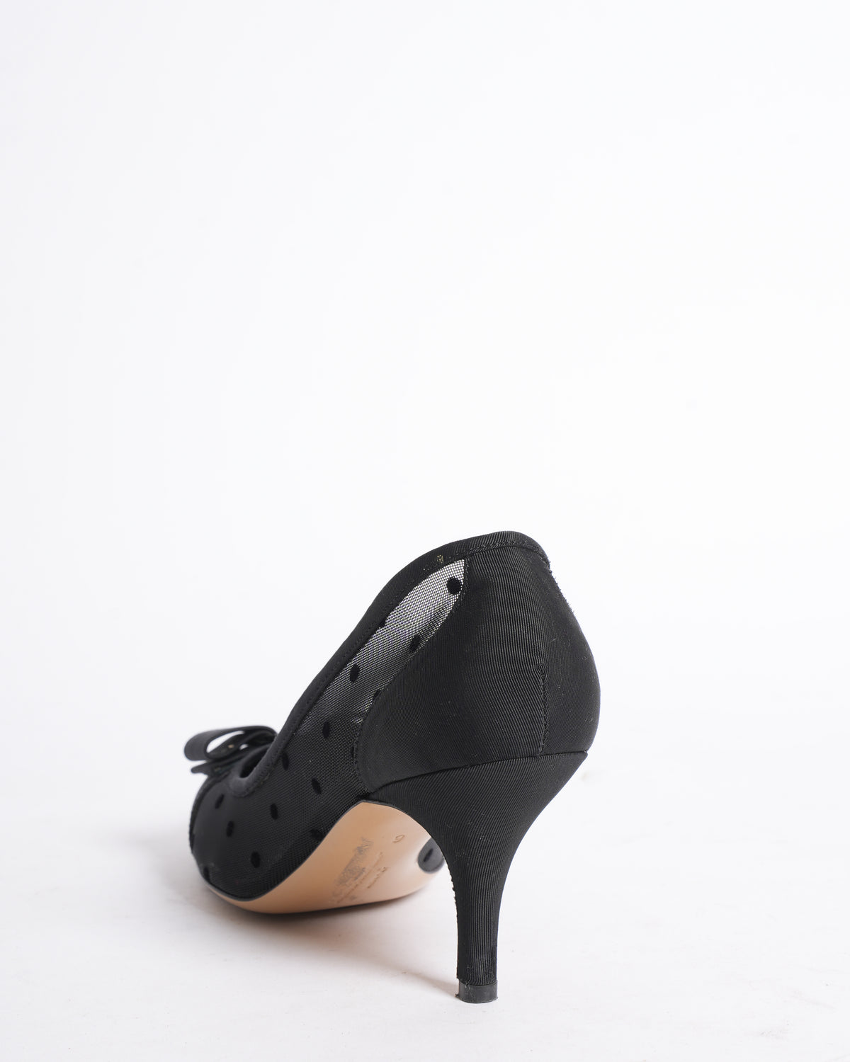 Salvatore Ferragamo Black Mesh and Grosgrain Carla Dots Pumps