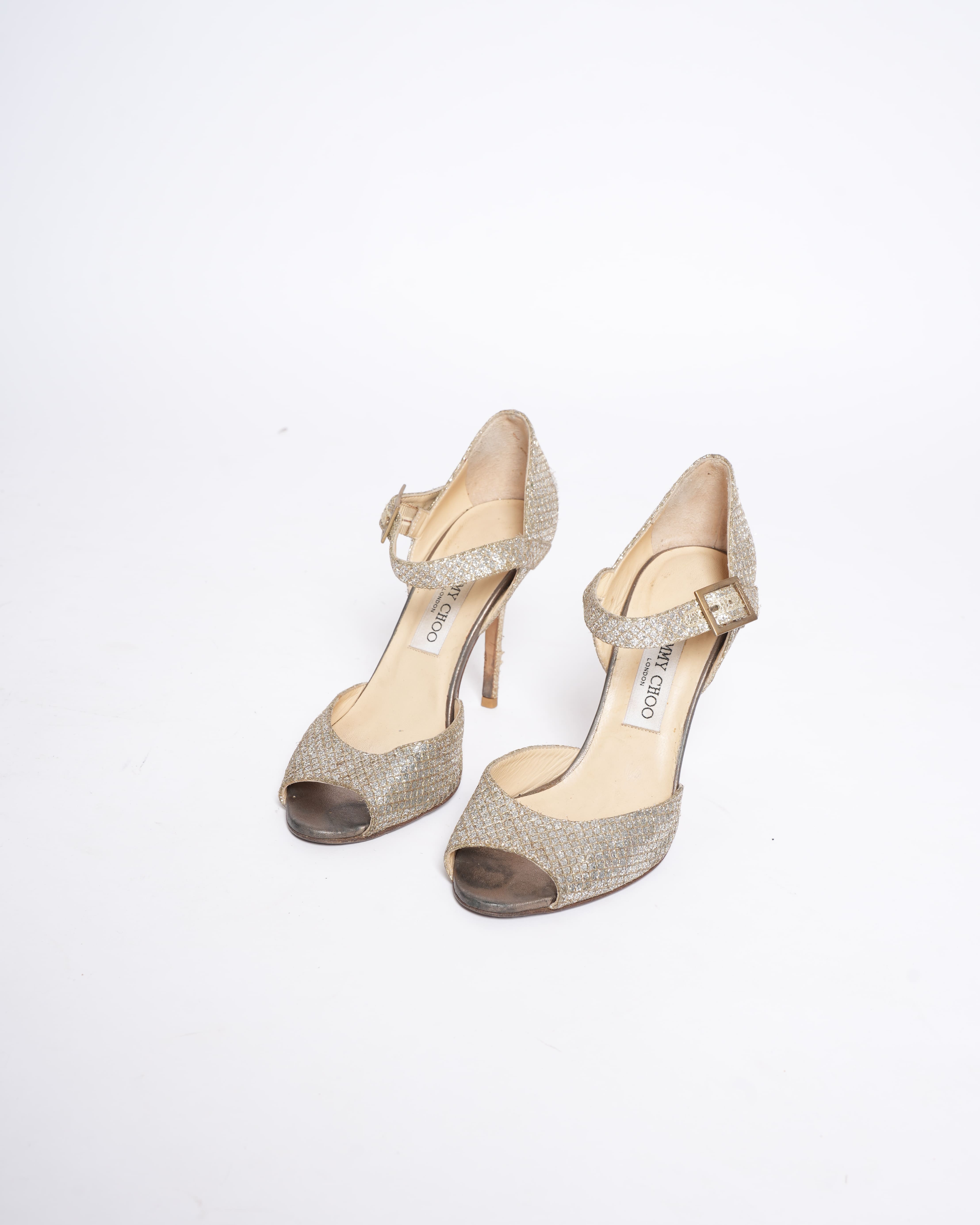 Jimmy Choo Platinum Ice Dusty Glitter Sandals