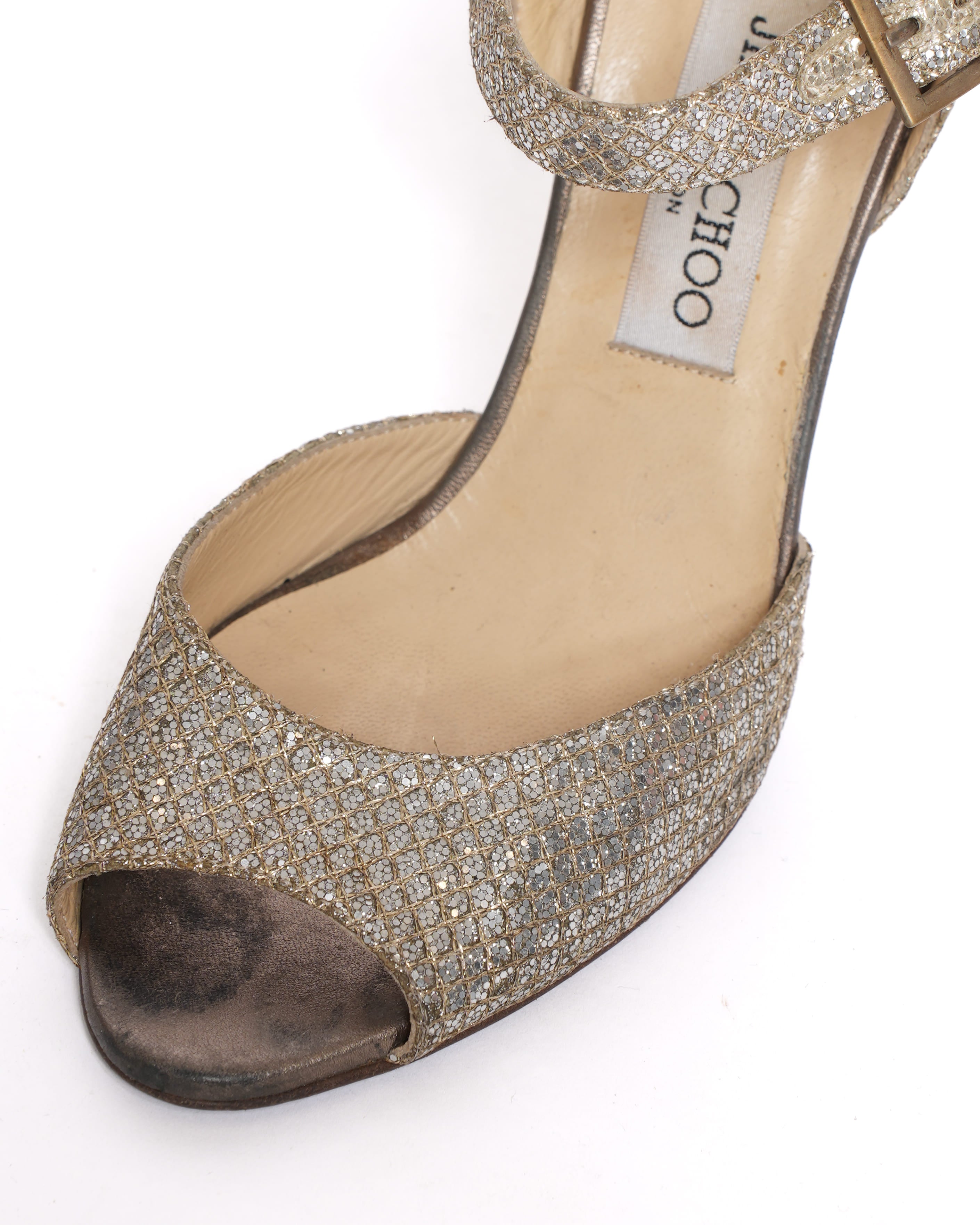 Jimmy Choo Platinum Ice Dusty Glitter Sandals