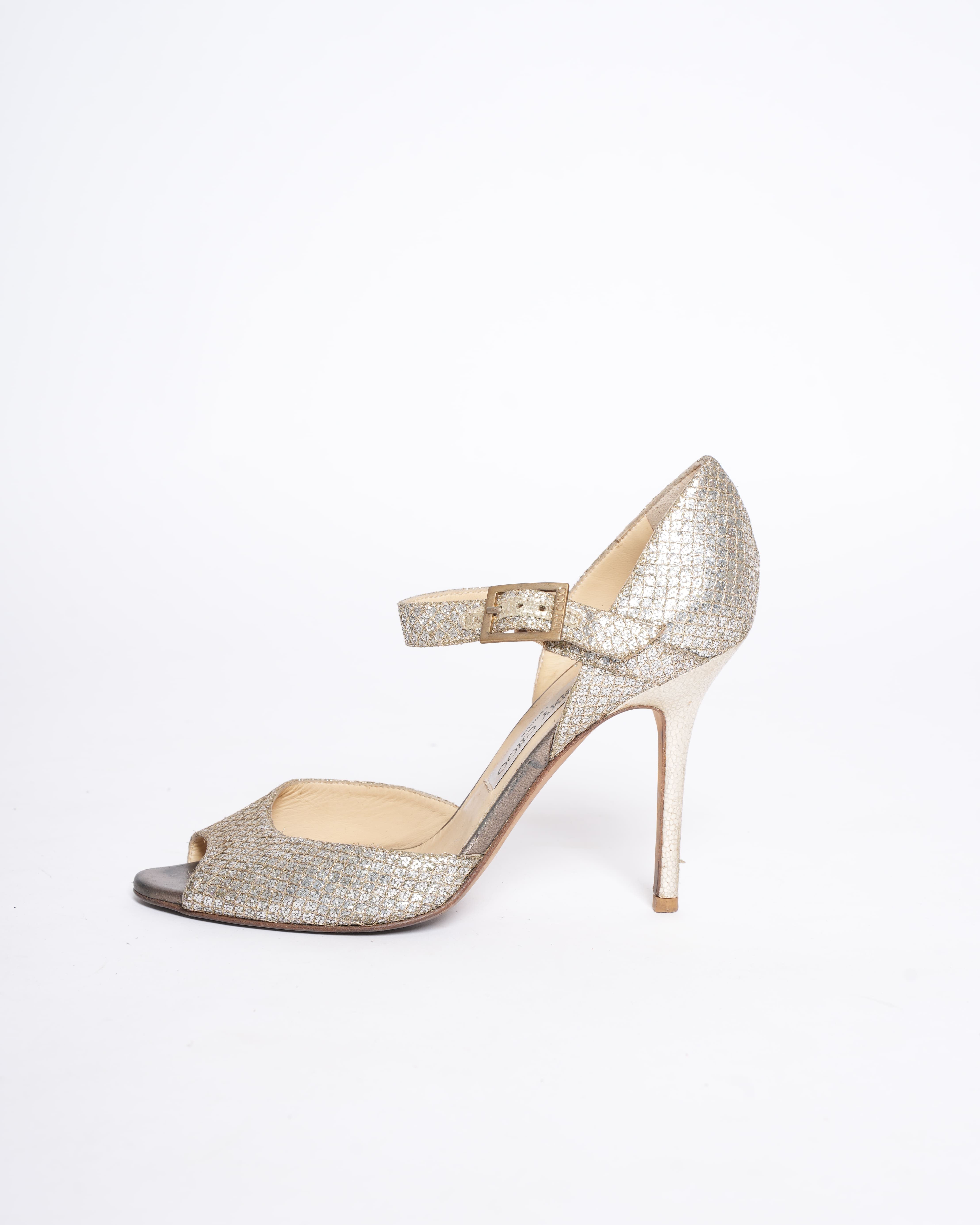 Jimmy Choo Platinum Ice Dusty Glitter Sandals