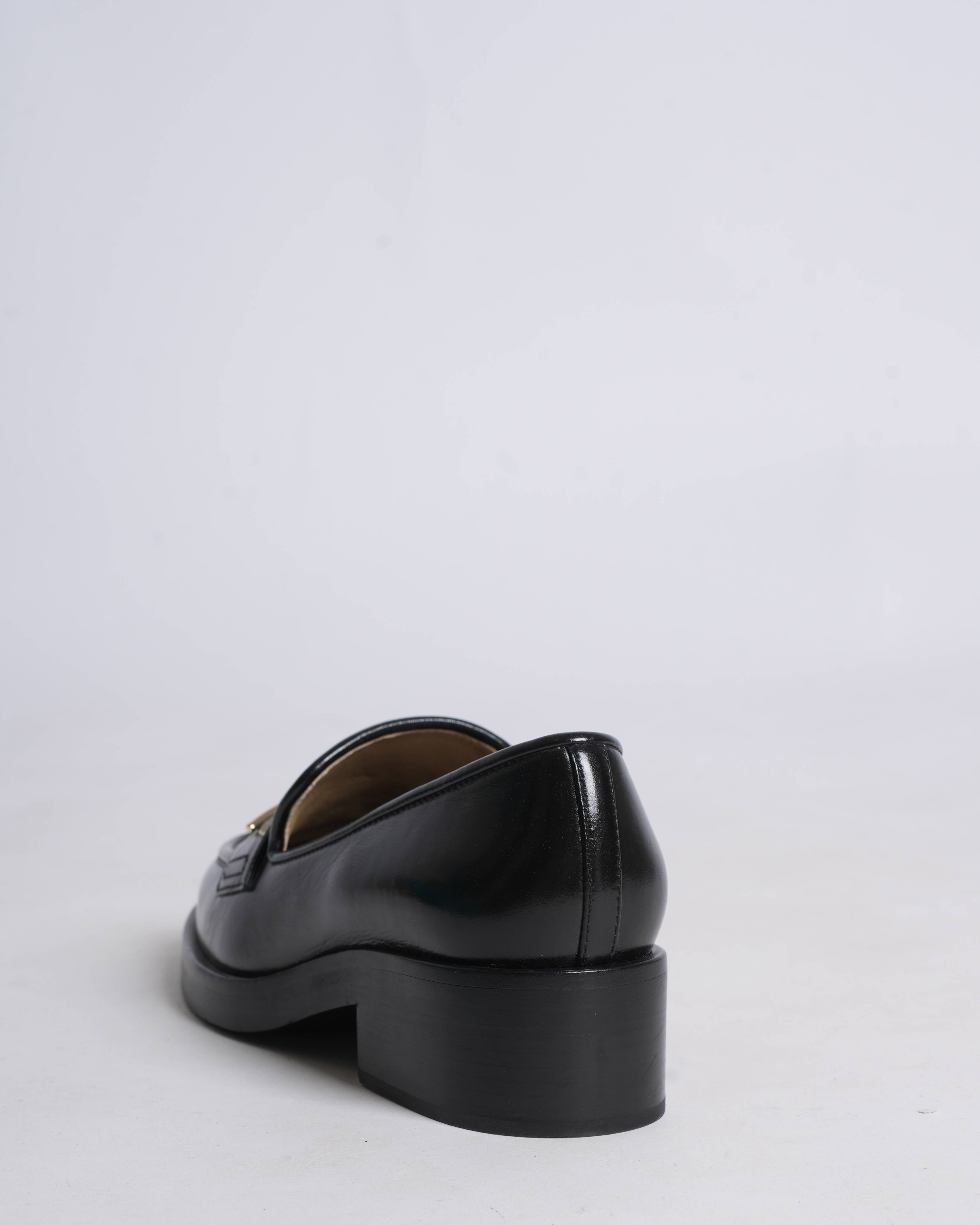 Chanel black leather loafers with cc interlocking logo
