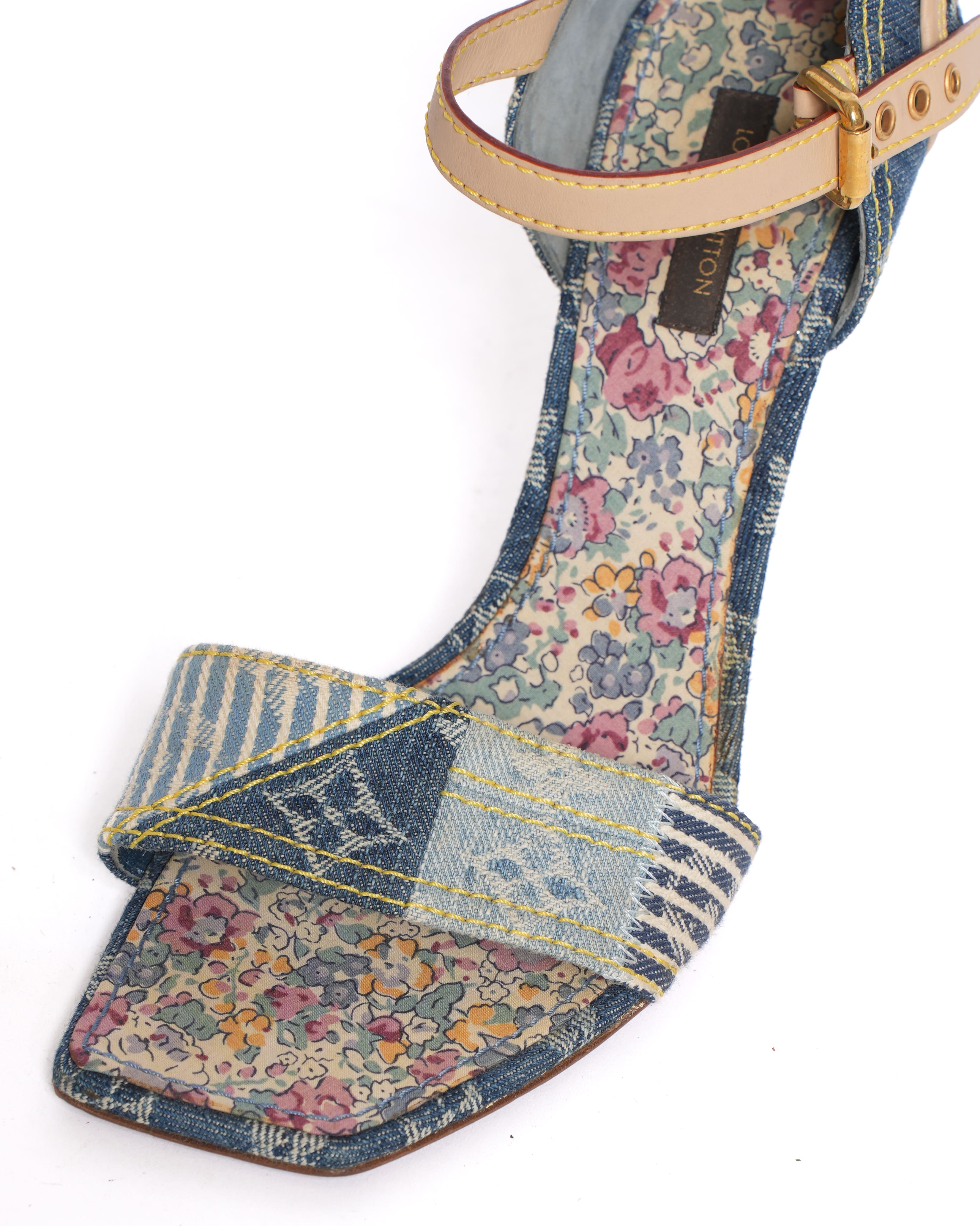 Louis Vuitton Blue Monogram Denim Leather Ankle Strap Heels