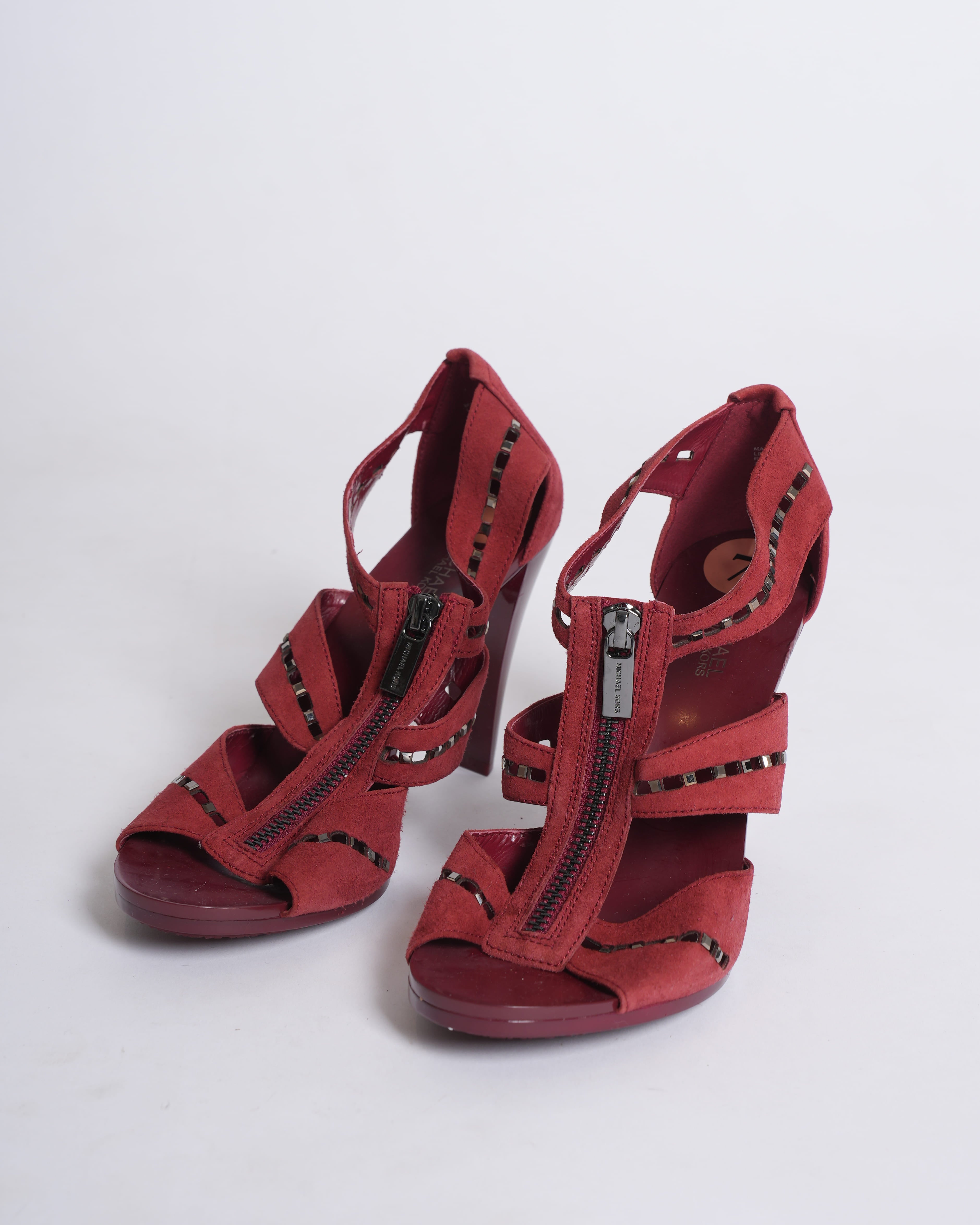 New Michael Kors Zip-Up Suede Cut-Out Heels