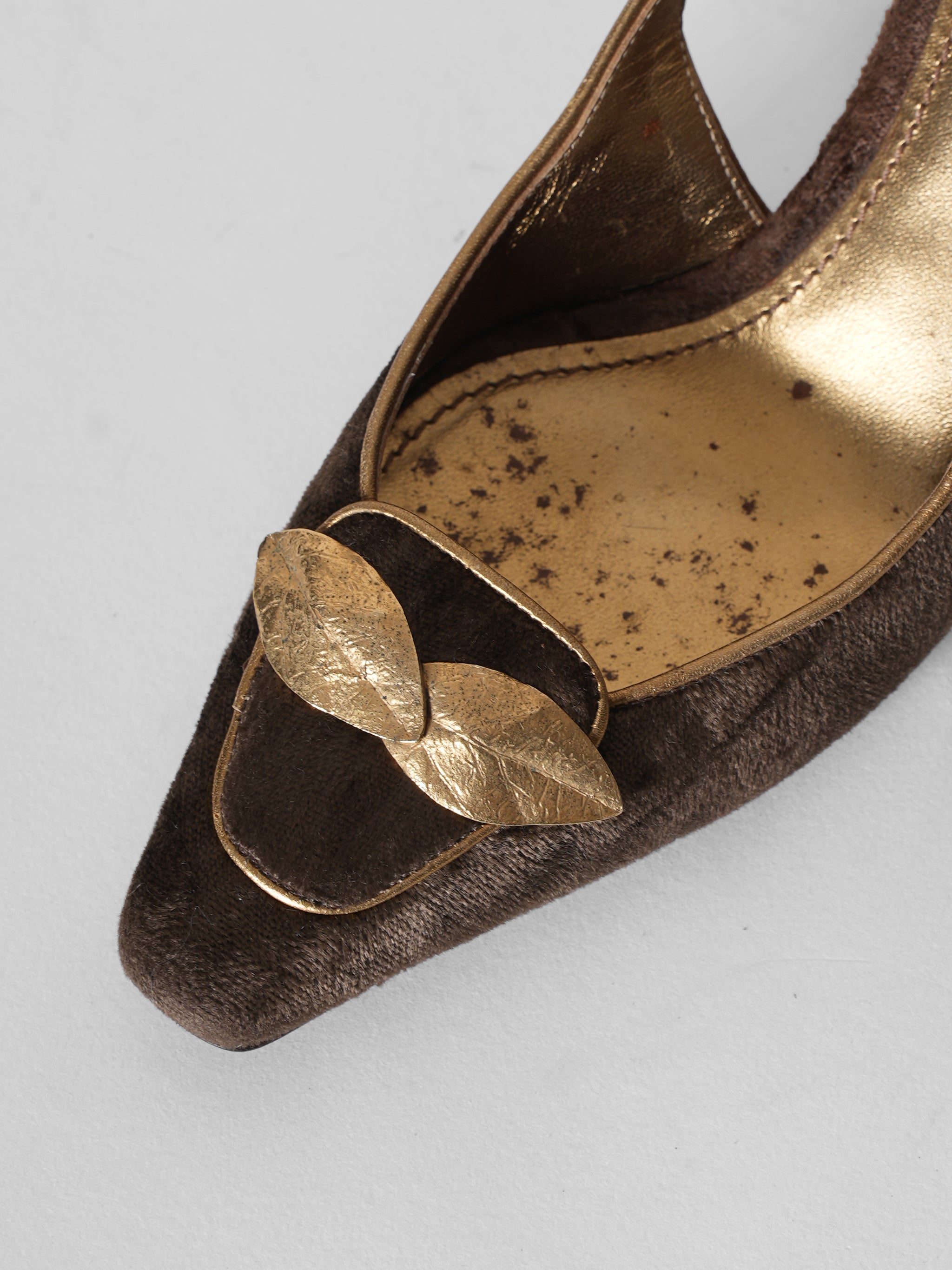 Dolce And Gabbana Vintage Rare Gold Leaf Velvet Heels