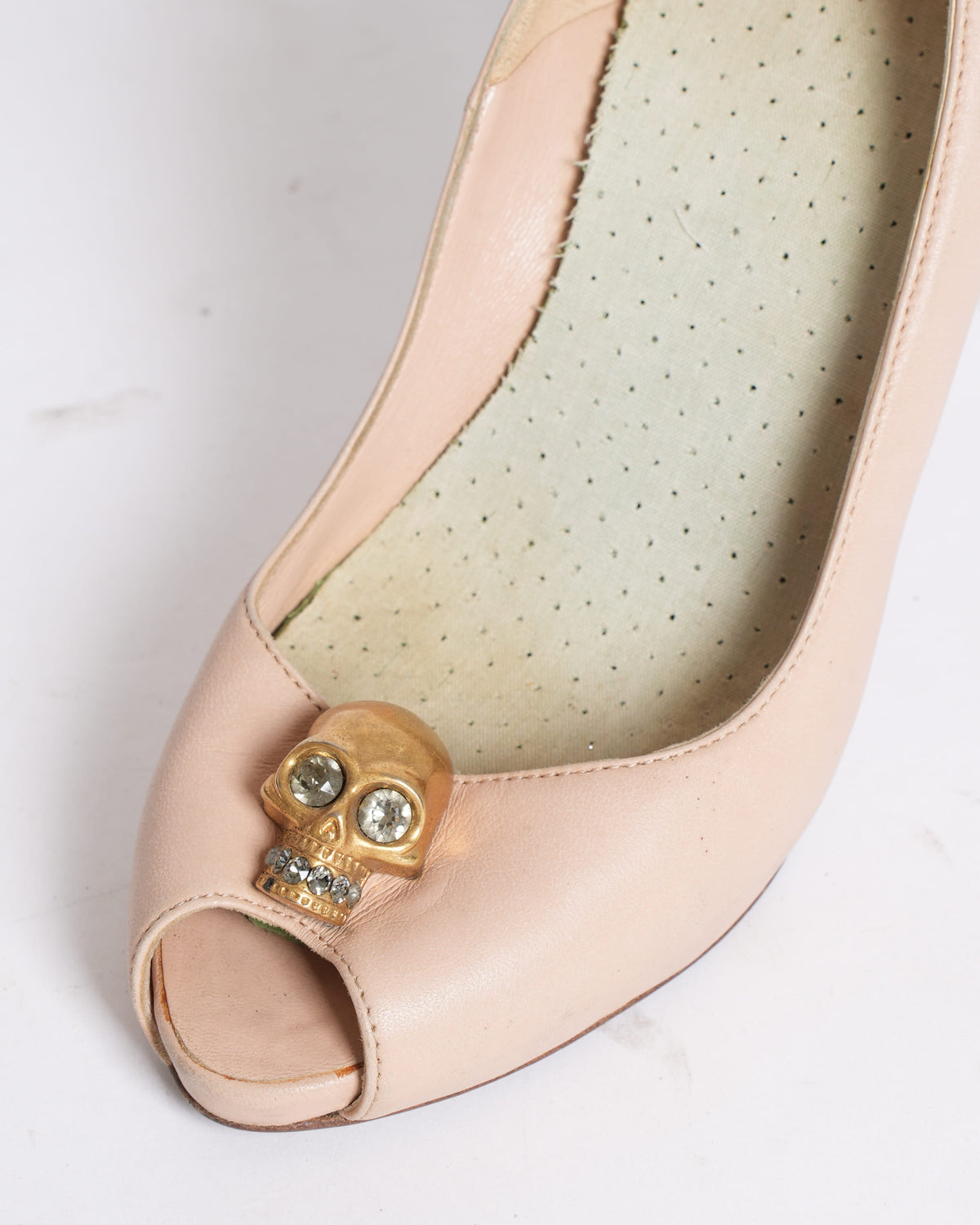 Alexander McQueen Leather Skull Peep Toe Pink Pumps