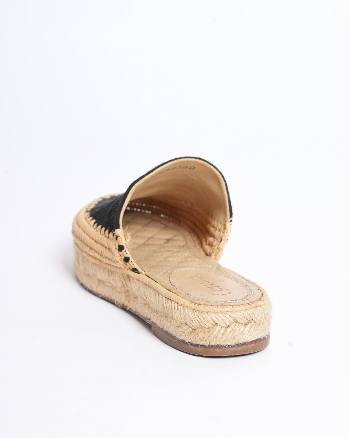 Chanel Black CC Raffia Platform Espadrille Mules