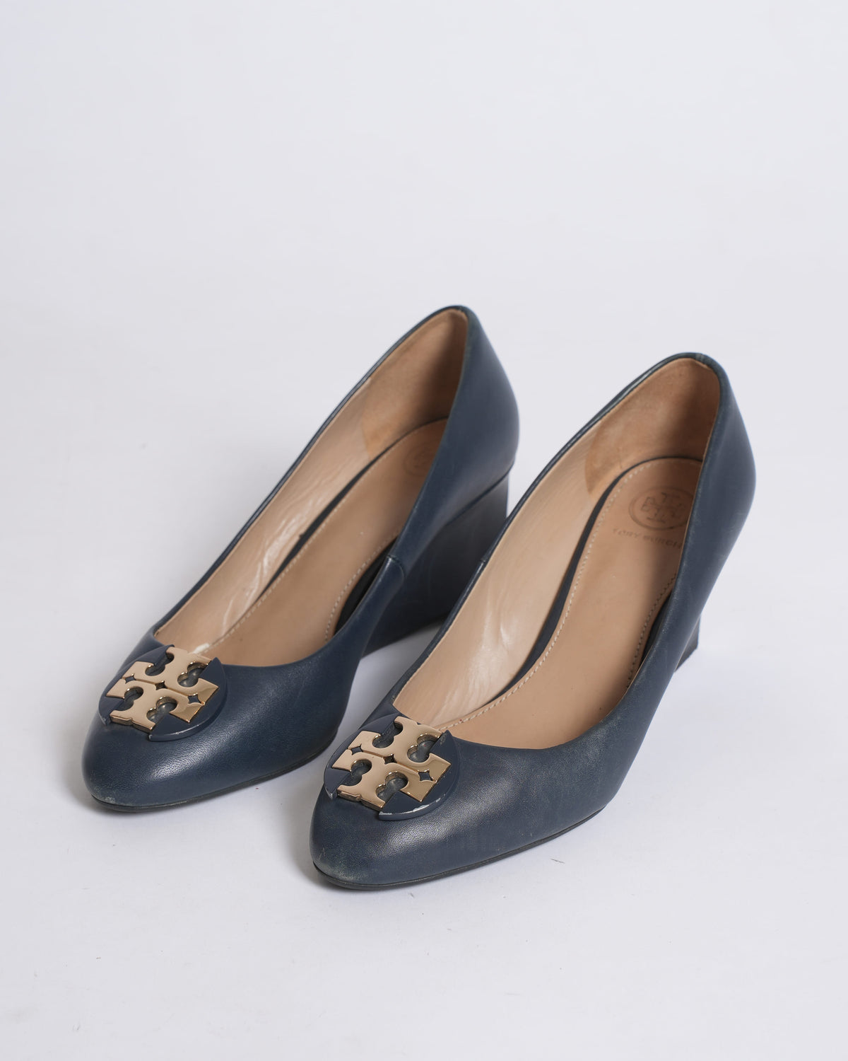 Tory Burch Navy Blue Janey Block Heel Pumps