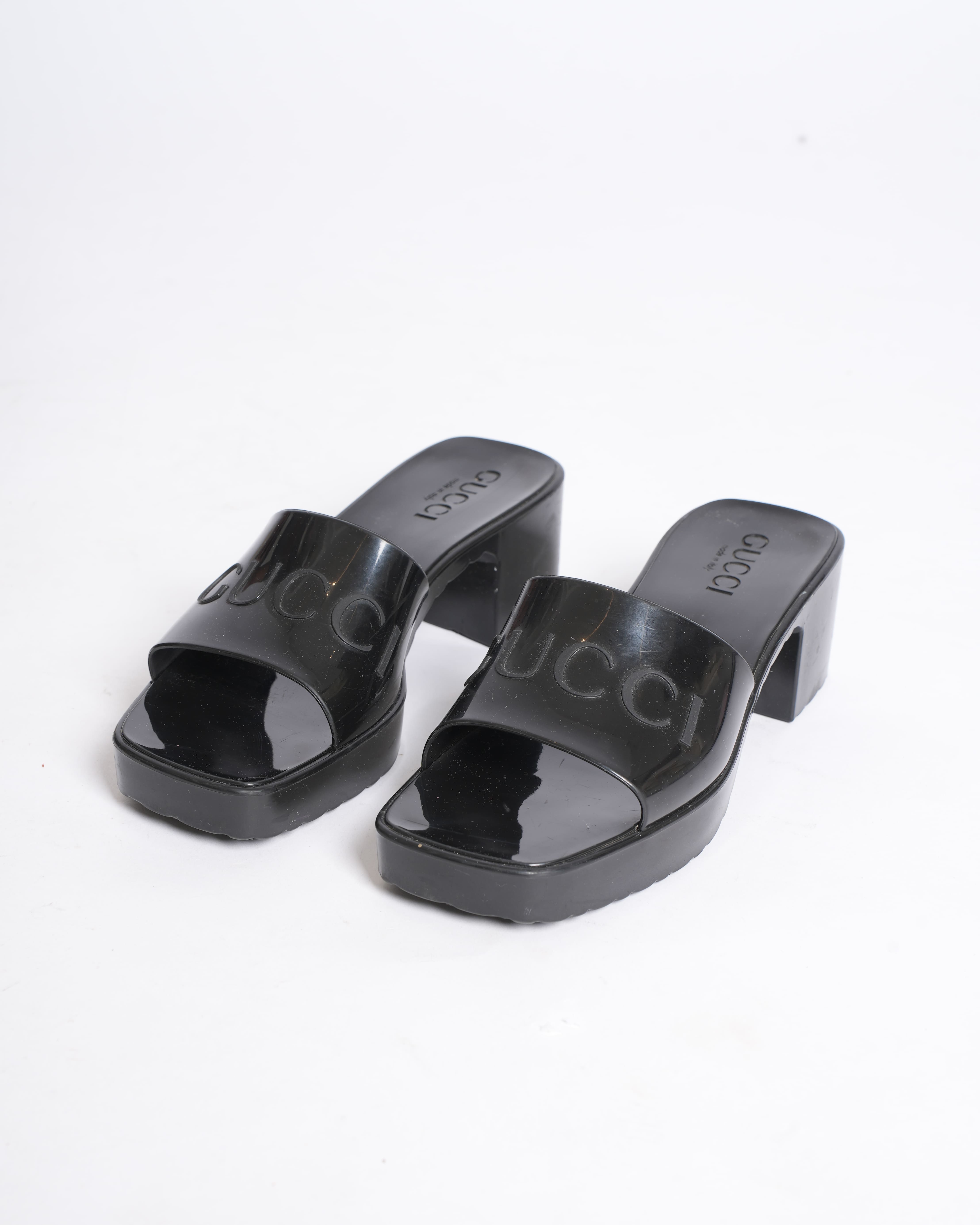 Gucci Black Block Heel Sandals