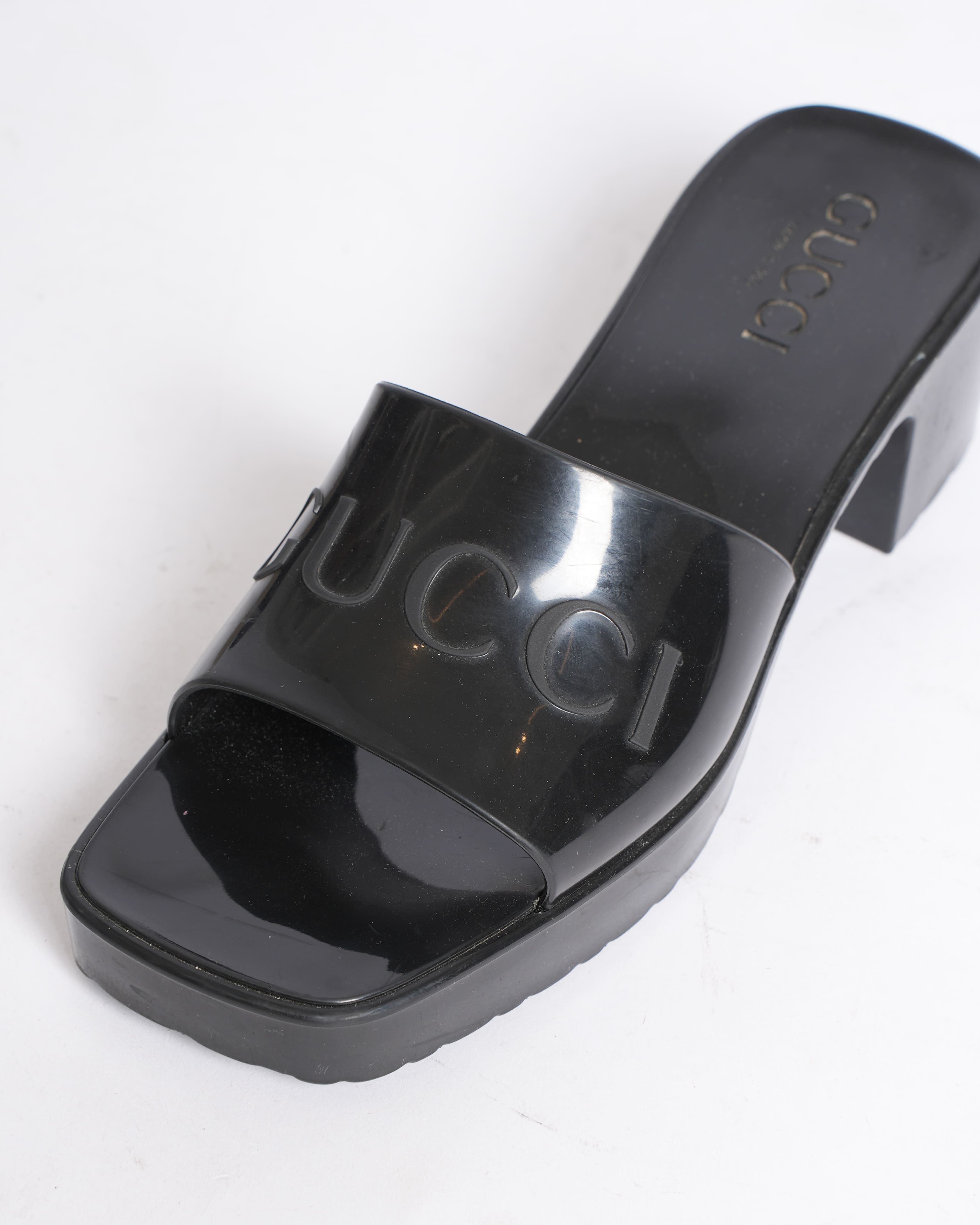Gucci Black Block Heel Sandals