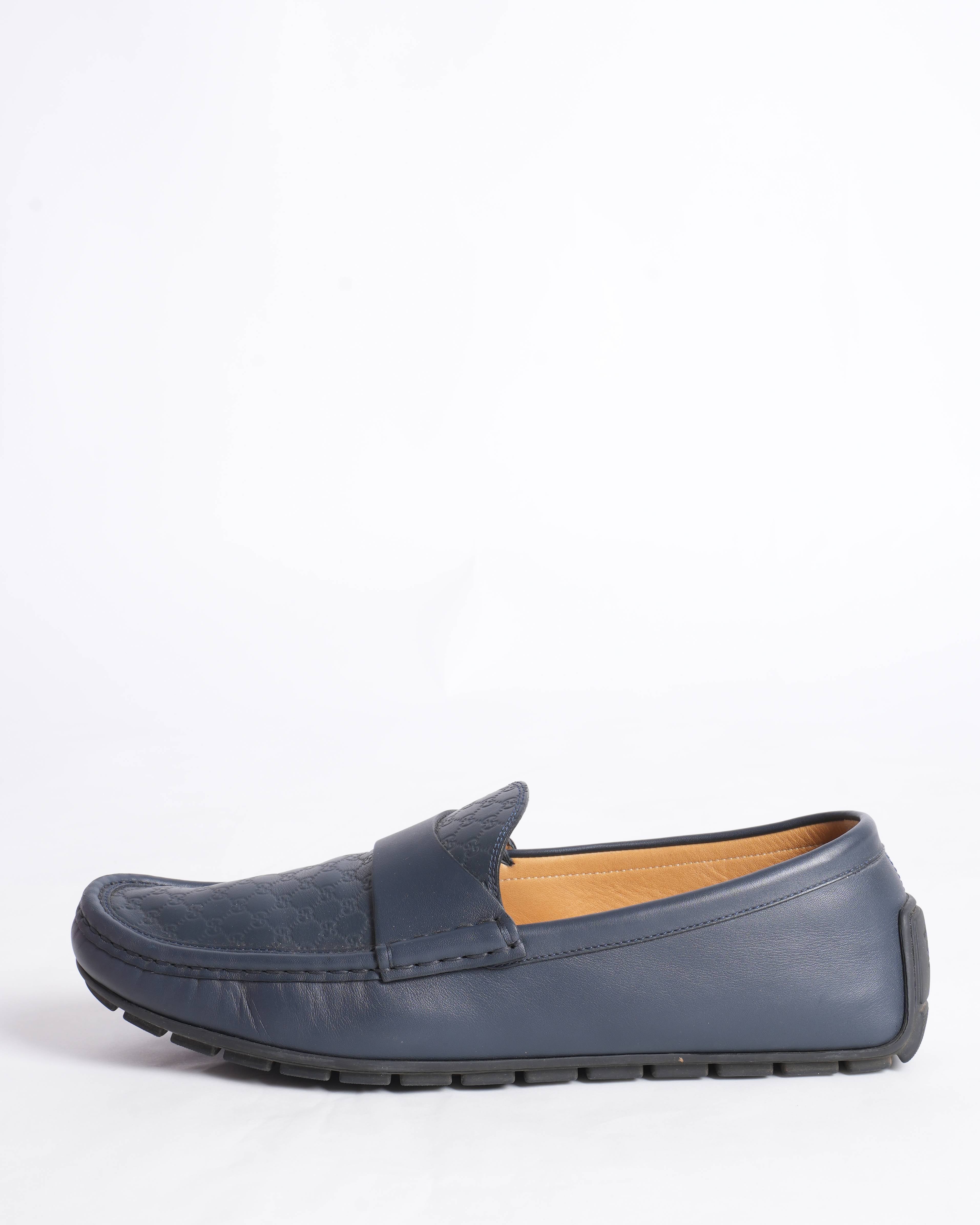 Gucci guccisima navy blue driver loafers