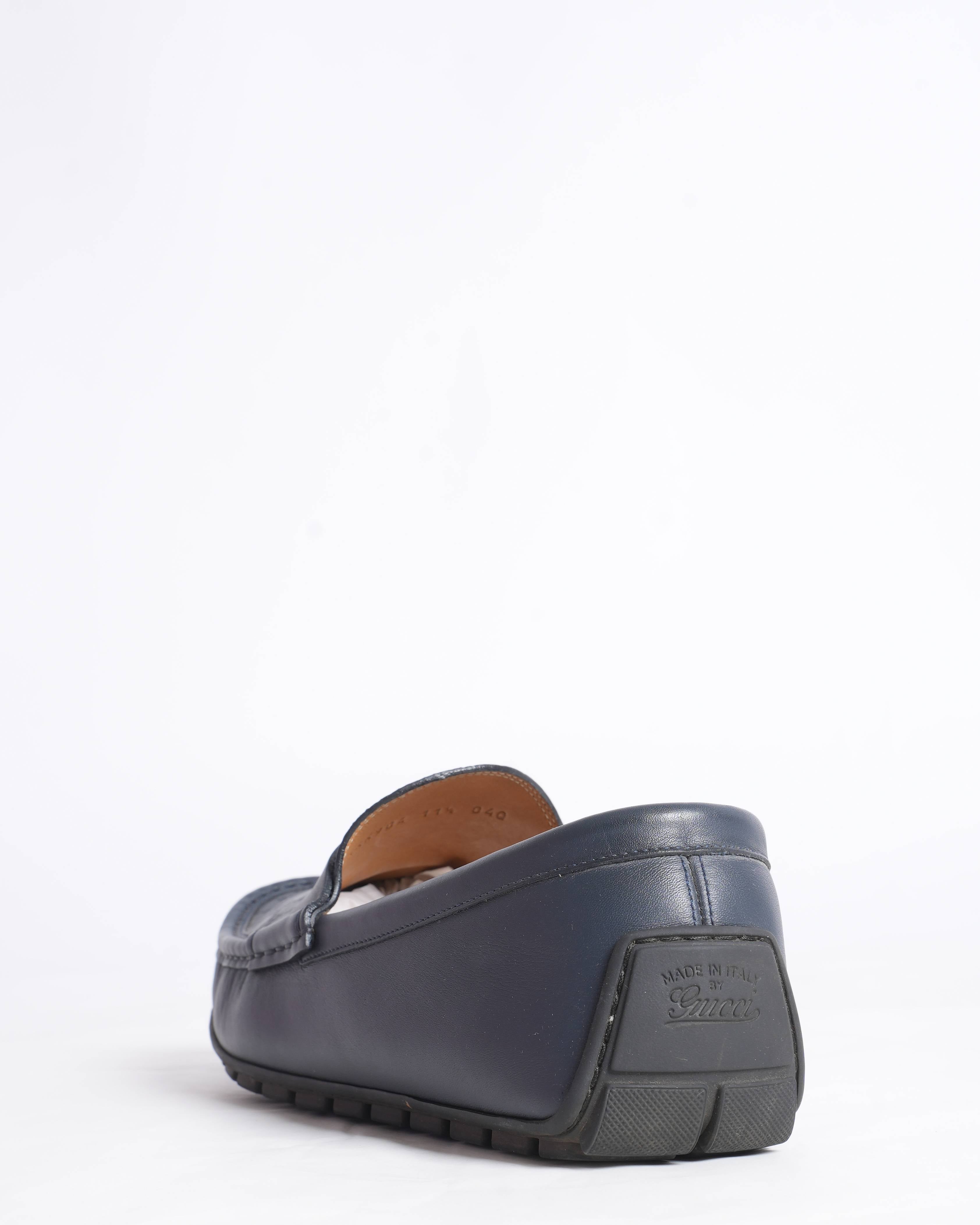 Gucci guccisima navy blue driver loafers