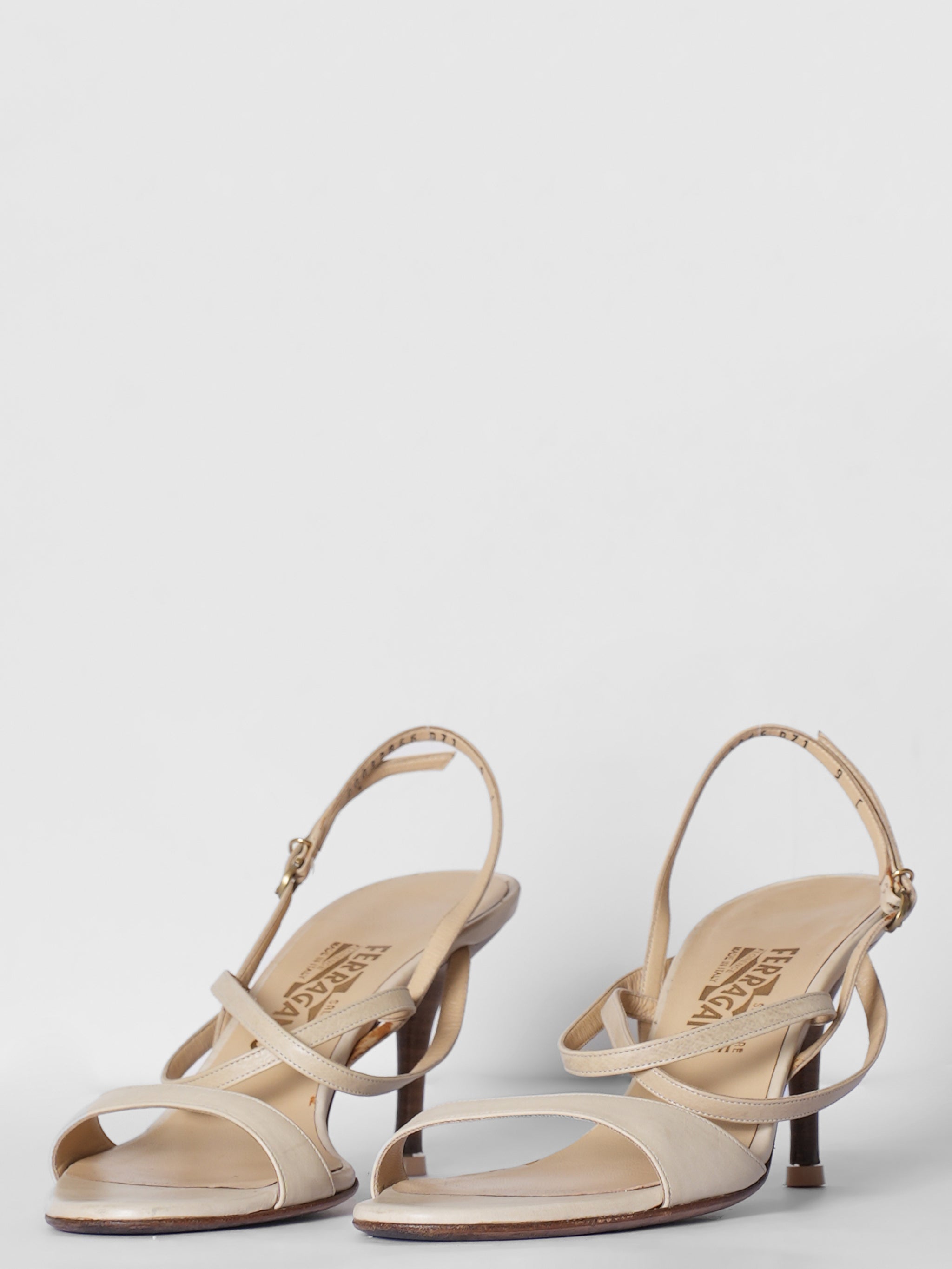 Salvatore Ferragamo Off-White Strappy Heels