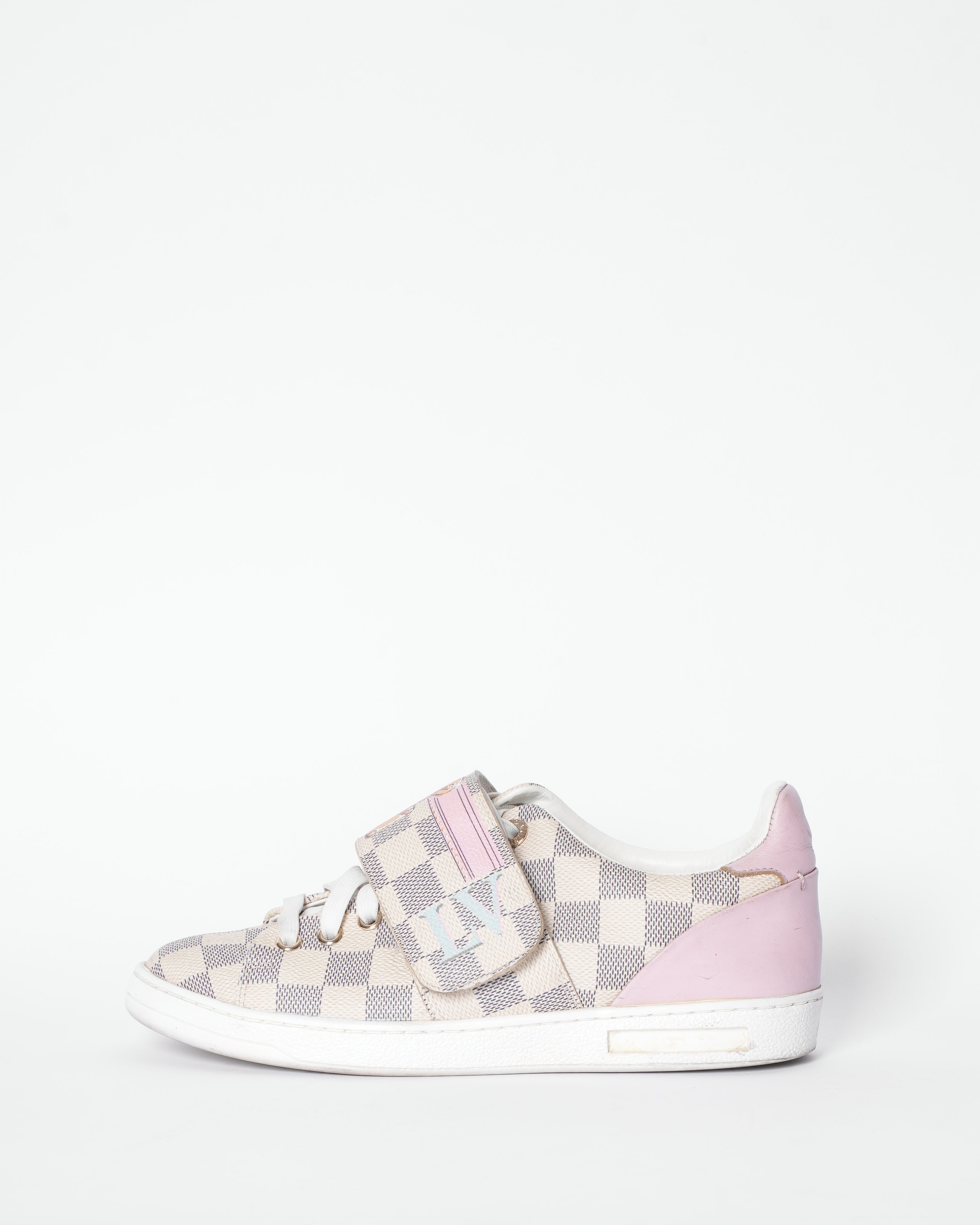 LV Grey & Pink Damier Azur Summer Trunk Sneakers