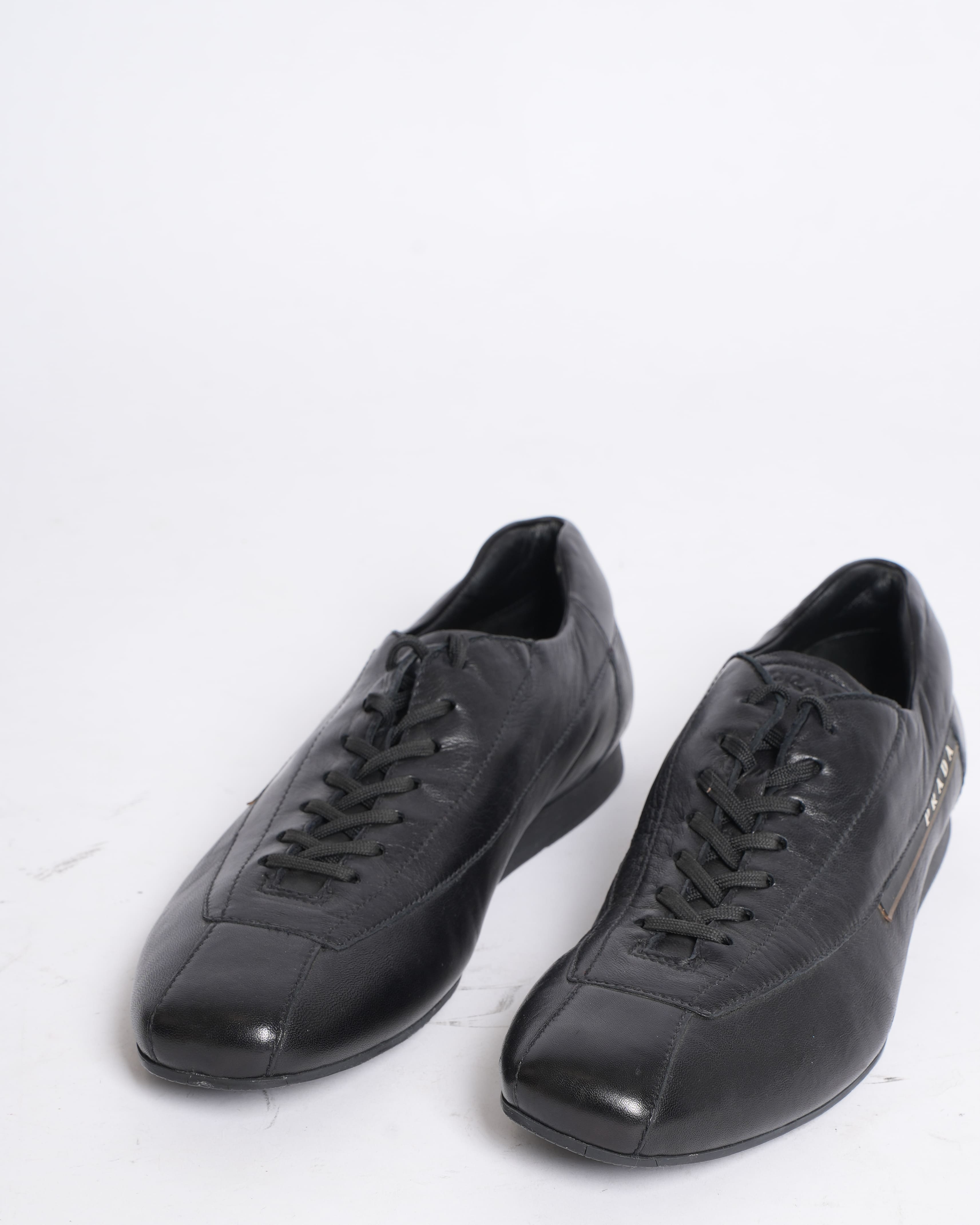 Prada black leather lace-up shoes