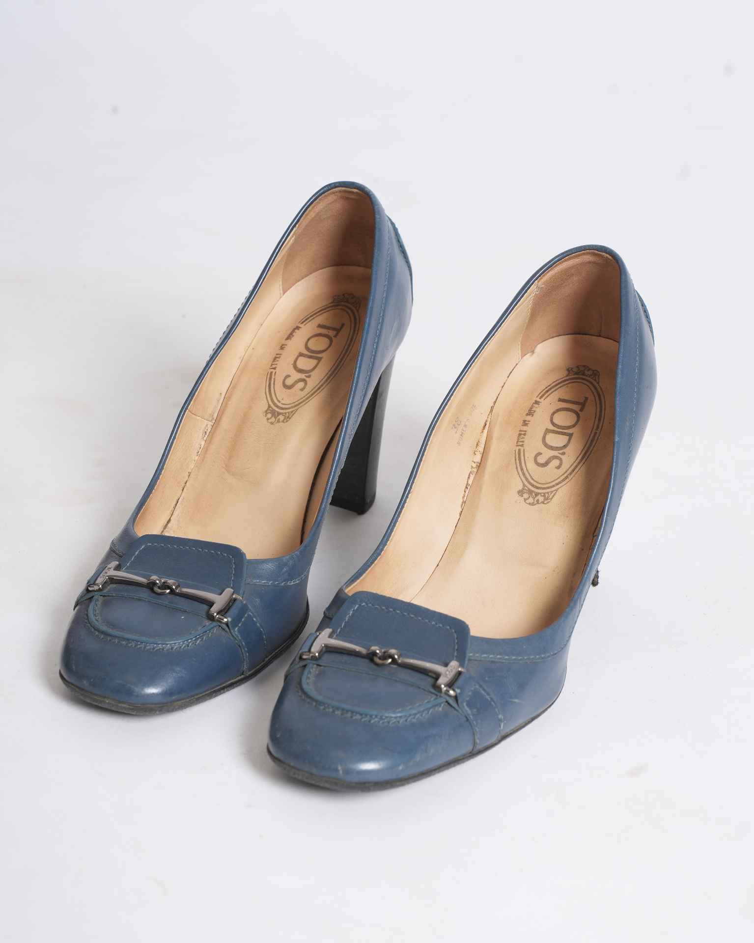 Tod's Blue Suede Loafer Heels