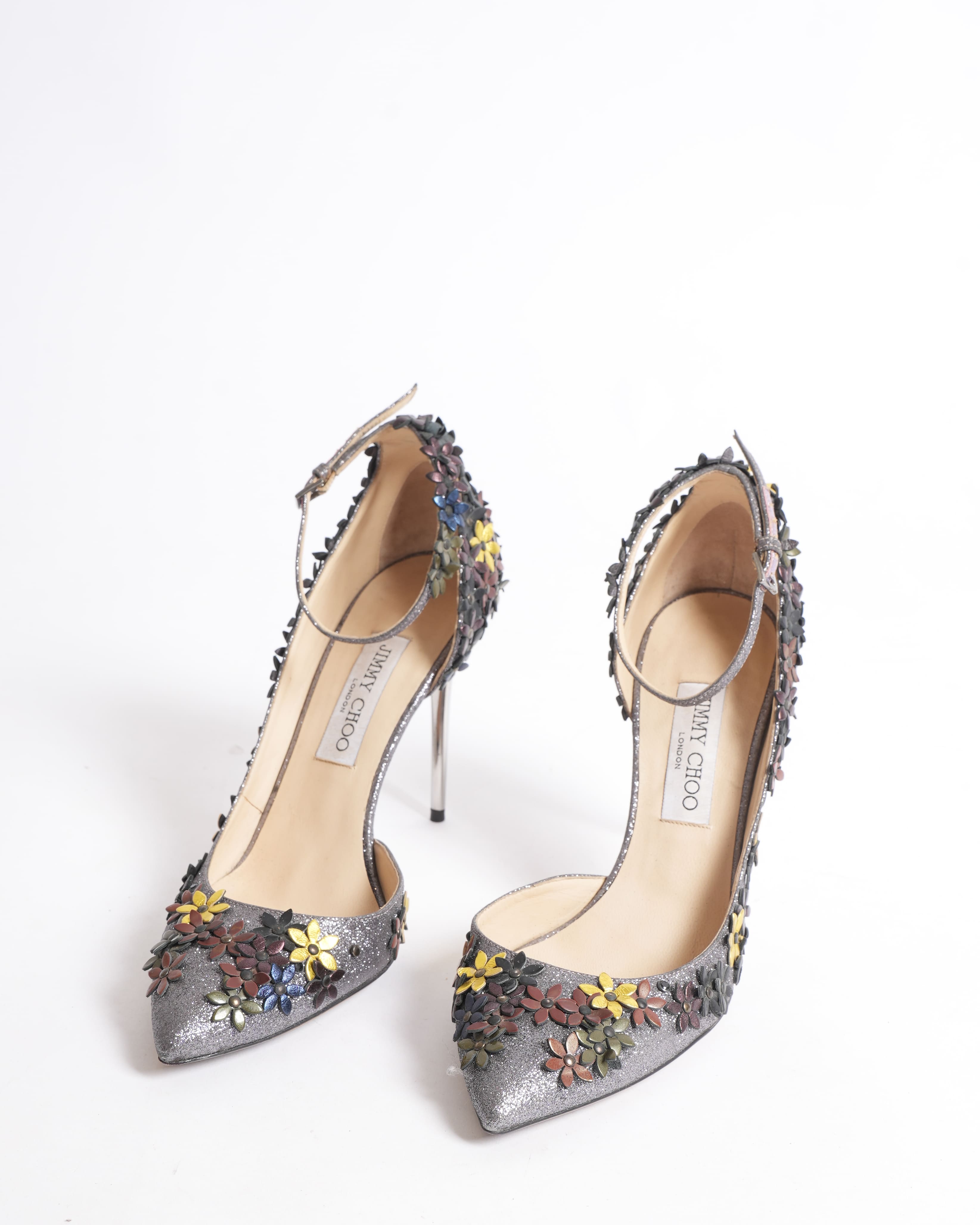 Jimmy Choo Ankle Strap Multicolour Glitter & Leather Lorelai Heels