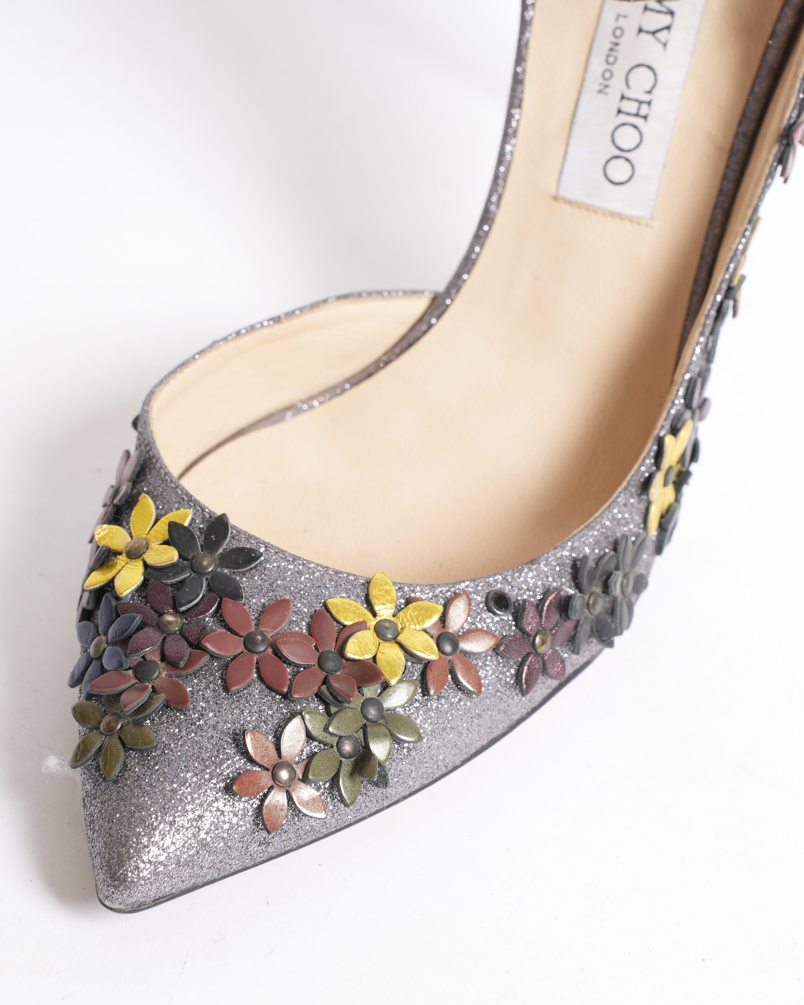 Jimmy Choo Ankle Strap Multicolour Glitter & Leather Lorelai Heels