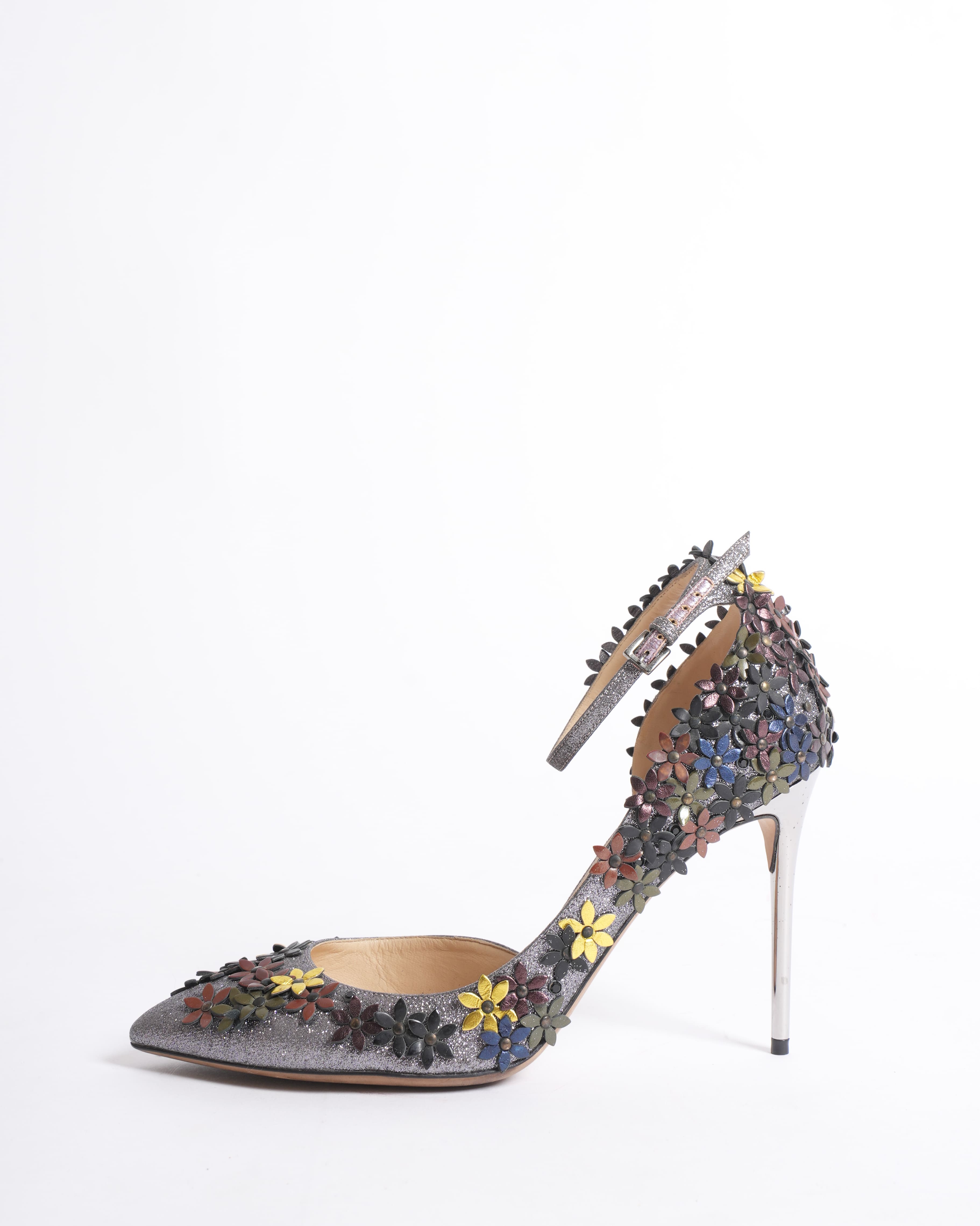 Jimmy Choo Ankle Strap Multicolour Glitter & Leather Lorelai Heels