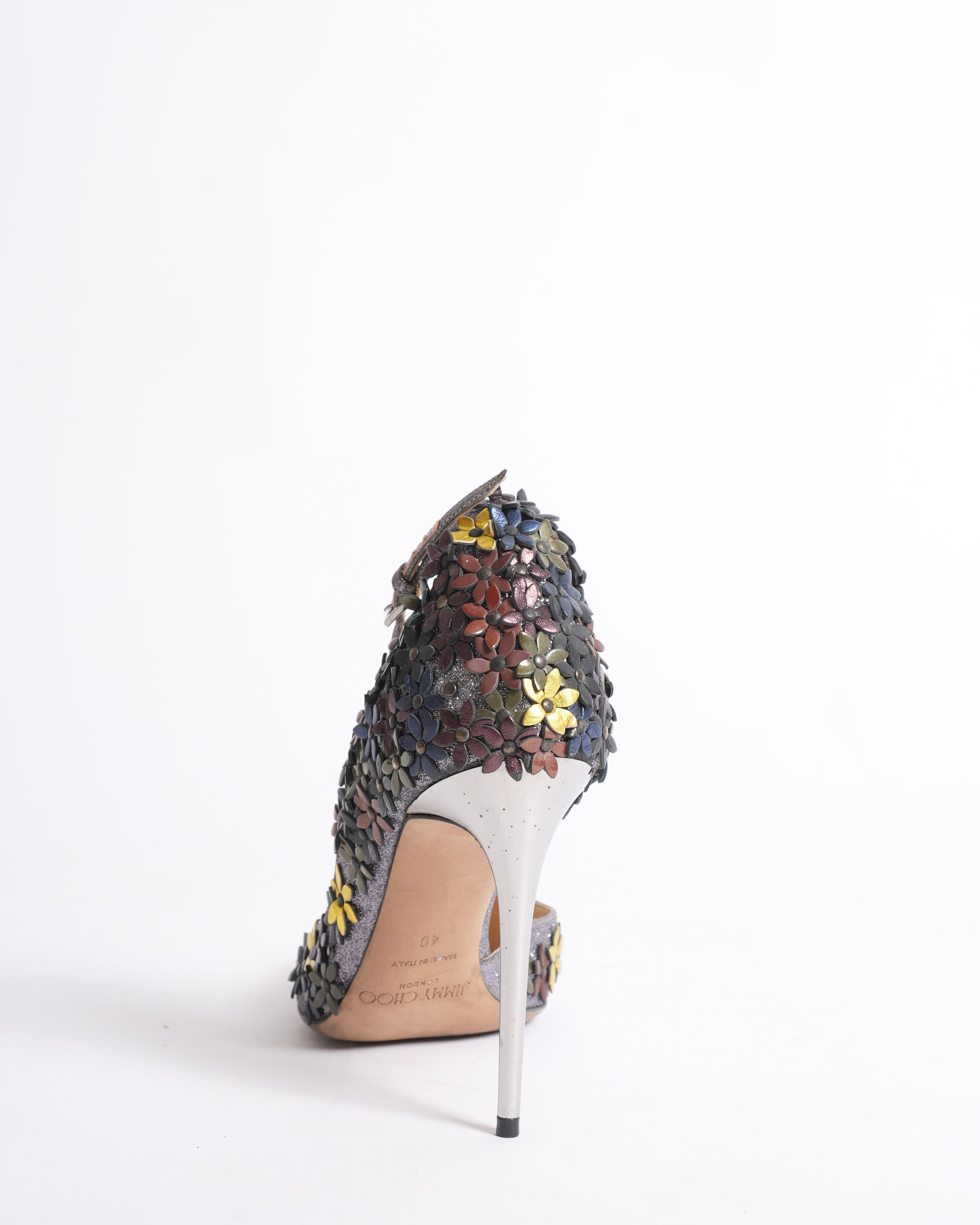 Jimmy Choo Ankle Strap Multicolour Glitter & Leather Lorelai Heels