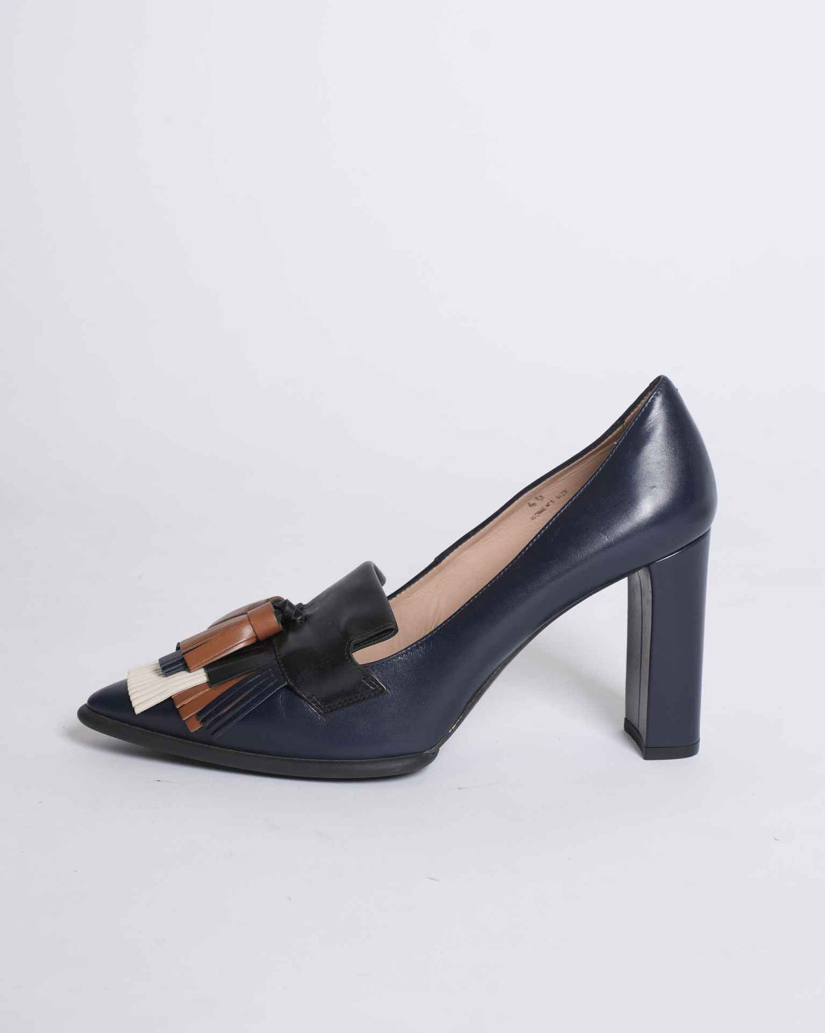 Tod's Black & Brown Cream Leather Fringe Loafer Pumps