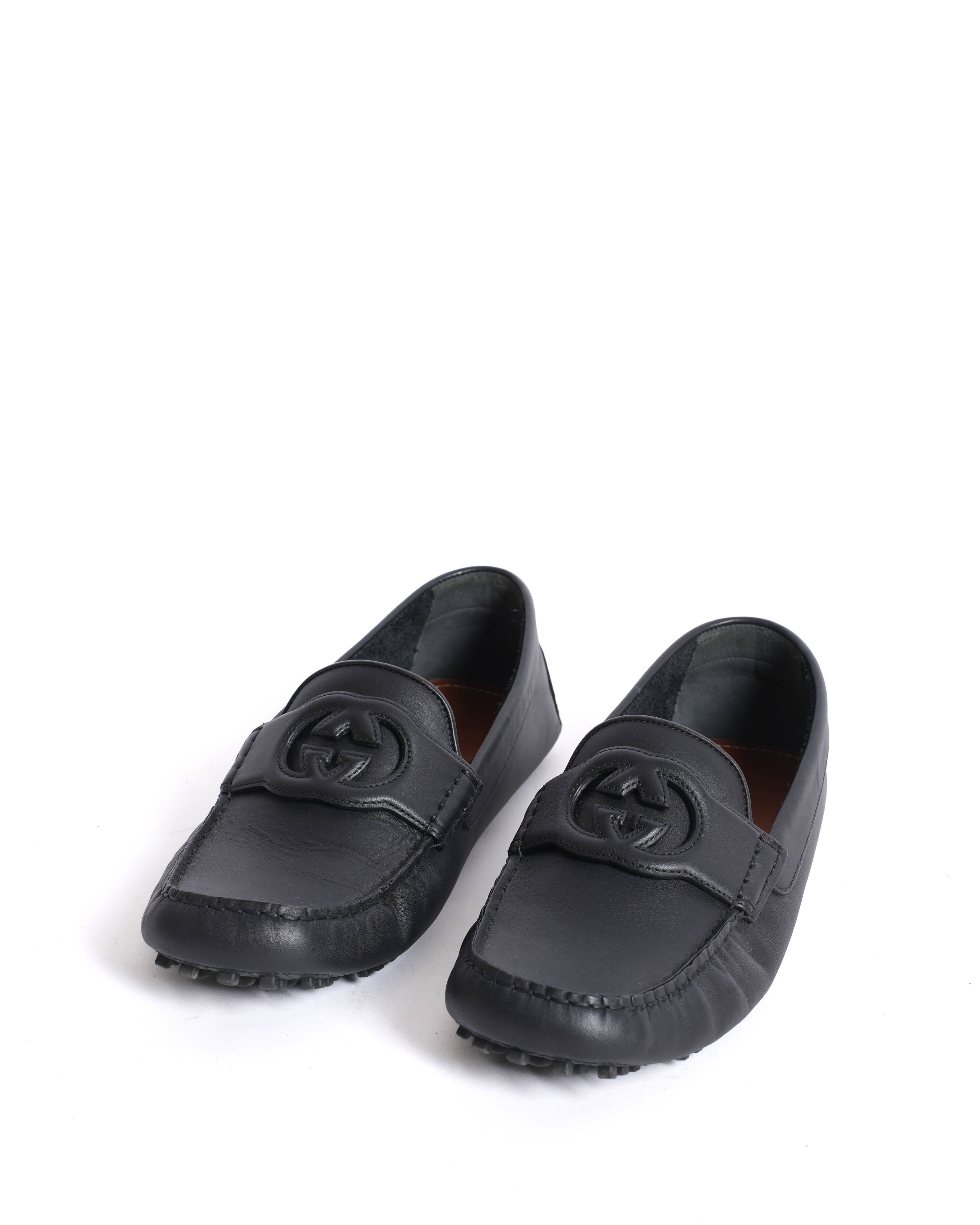 New Gucci 
Leather GG Loafers in black